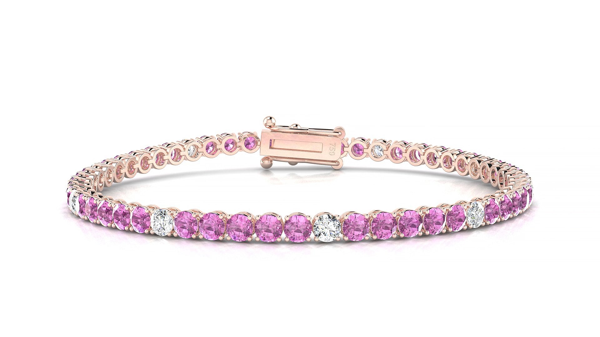 Firenze 5-1 | 18k Rose Gold 3 mm Round Natural Pink Sapphire & Diamond 15 cm Tennis Bracelet