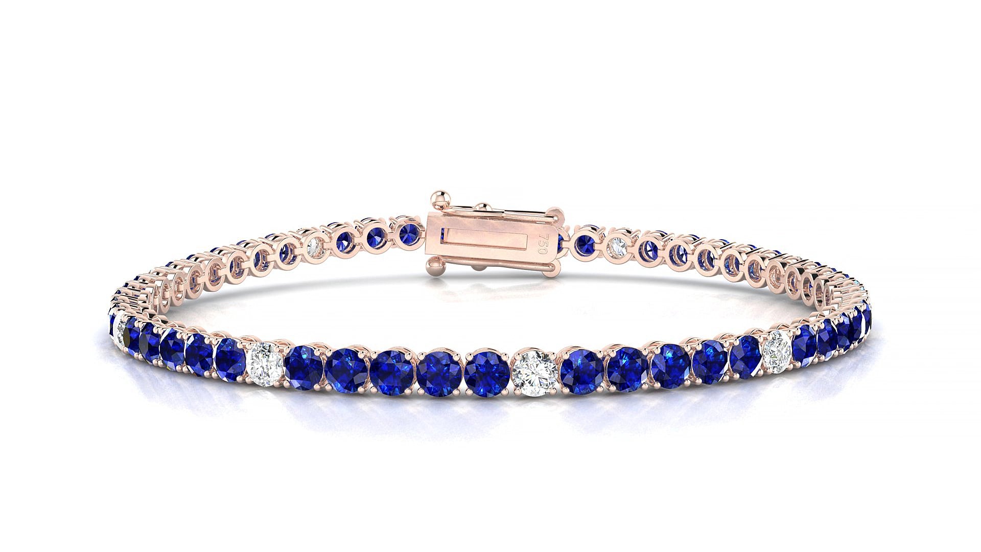 Firenze 5-1 | 18k Rose Gold 3 mm Round Natural Sapphire & Diamond 15 cm Tennis Bracelet