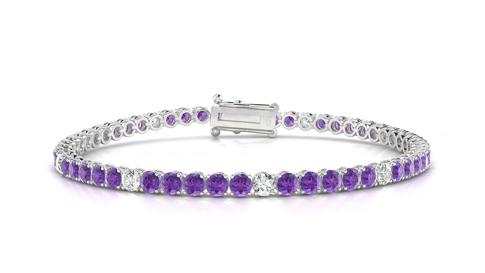 Firenze 5-1 | 18k White Gold 3 mm Round Natural Amethyst & Diamond Tennis Bracelet