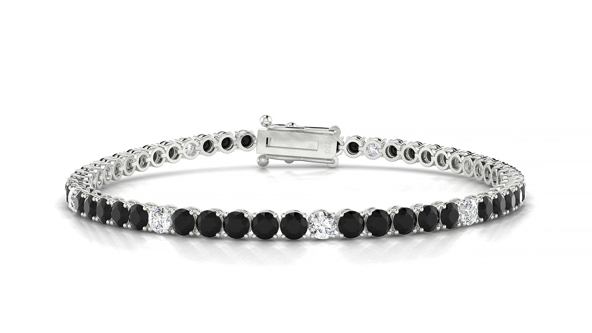 Firenze 5-1 | 18k White Gold 3 mm Round Natural Black Diamond & Diamond 15 cm Tennis Bracelet