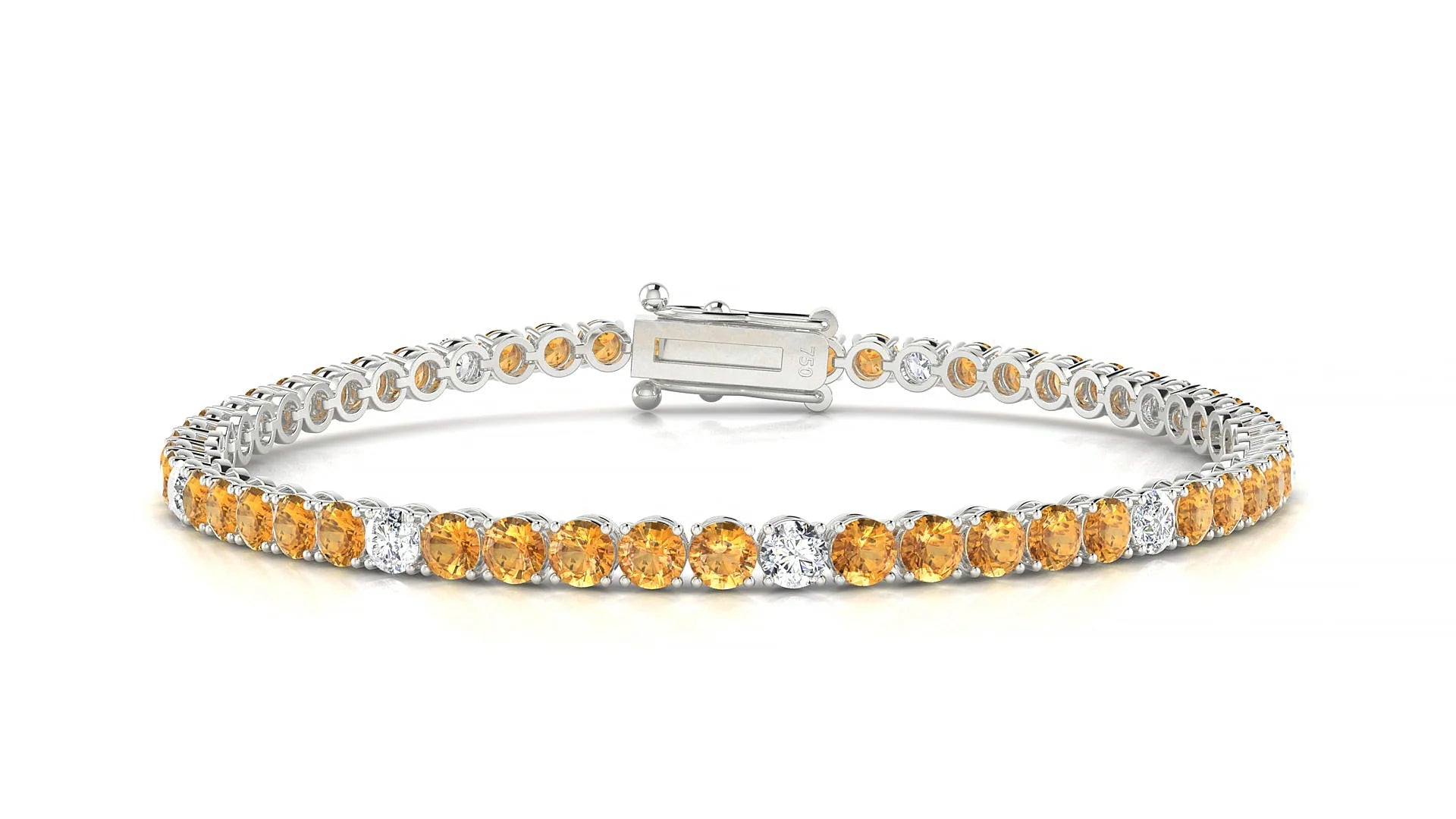 Firenze 5-1 | 18k White Gold 3 mm Round Natural Citrine & Diamond Tennis Bracelet