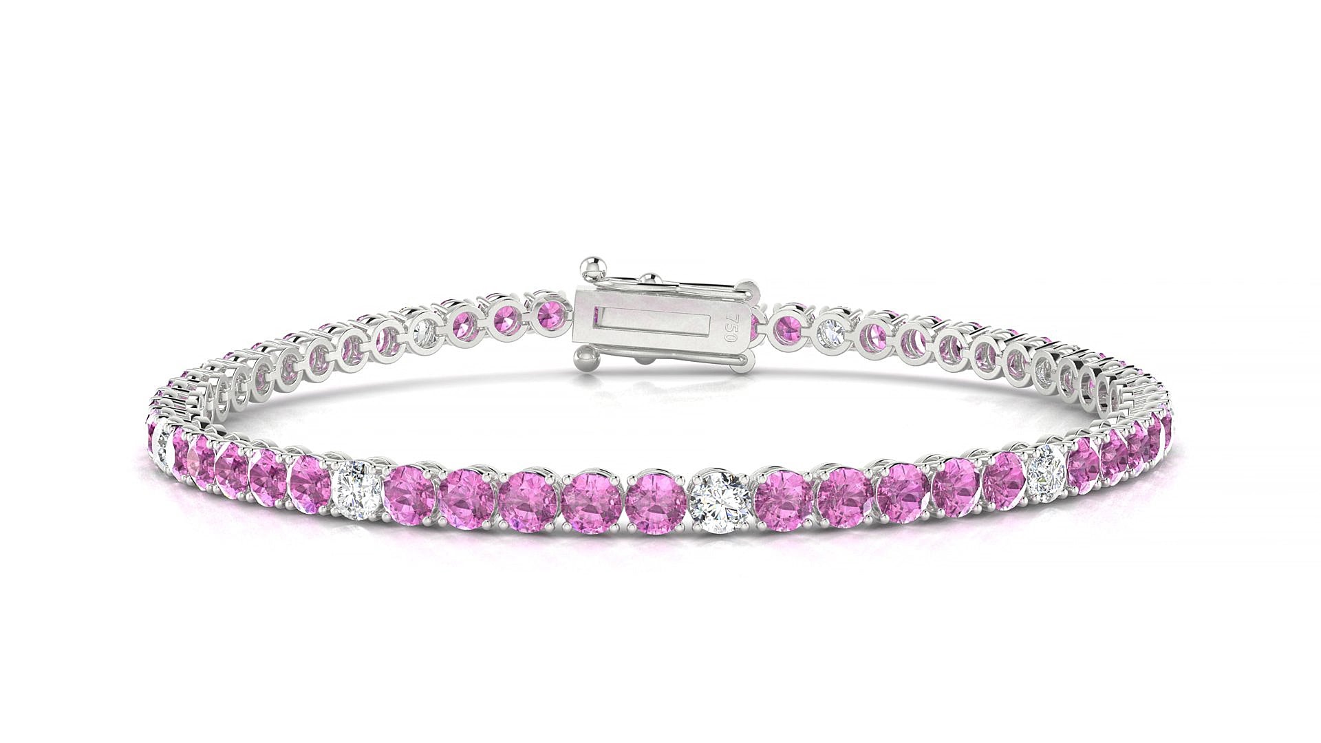Firenze 5-1 | 18k White Gold 3 mm Round Natural Pink Sapphire & Diamond 15 cm Tennis Bracelet