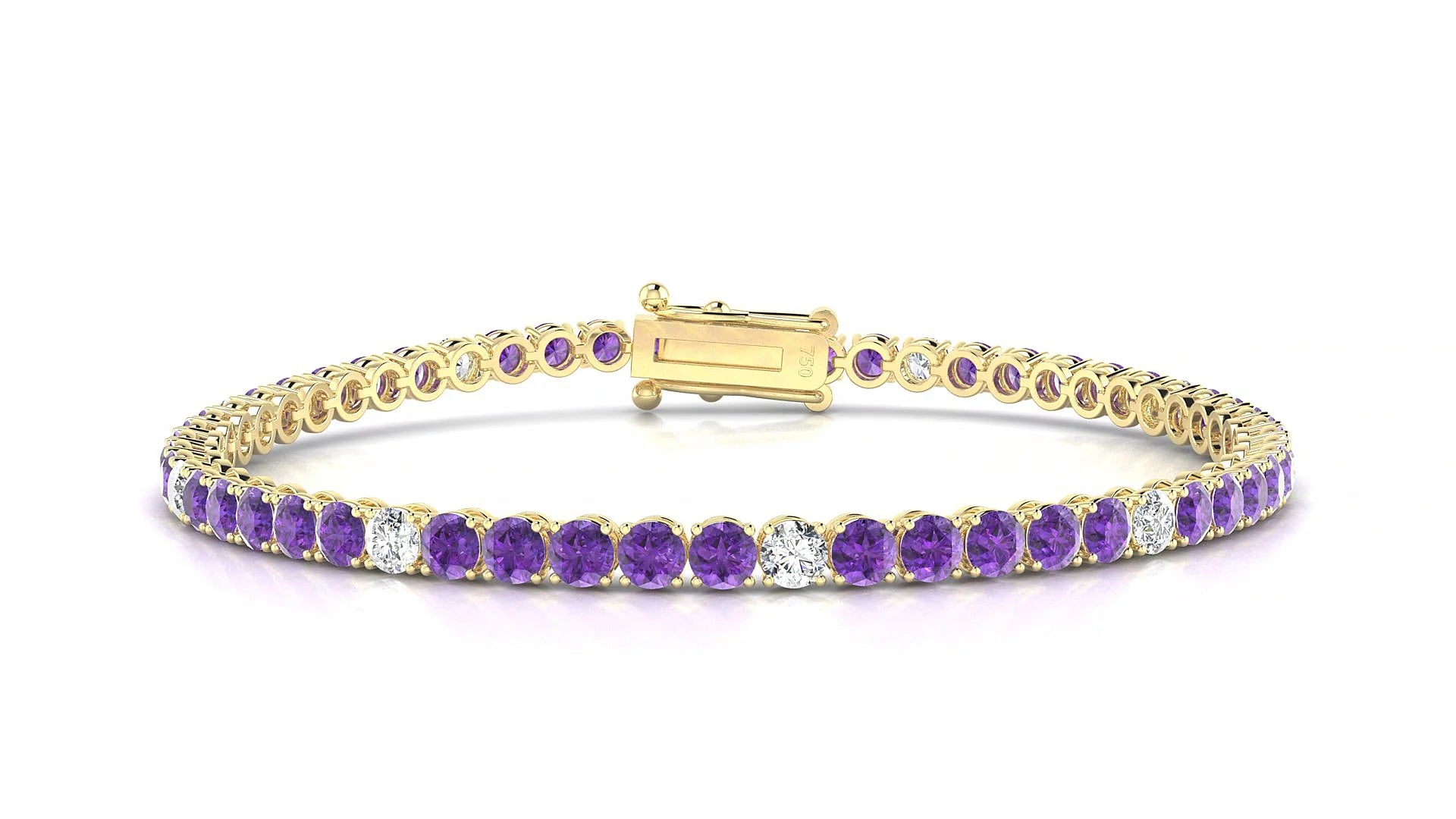 Firenze 5-1 | 18k Yellow Gold 3 mm Round Natural Amethyst & Diamond Tennis Bracelet