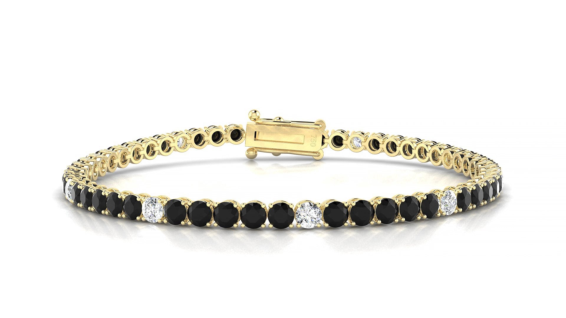 Firenze 5-1 | 18k Yellow Gold 3 mm Round Natural Black Diamond & Diamond 15 cm Tennis Bracelet