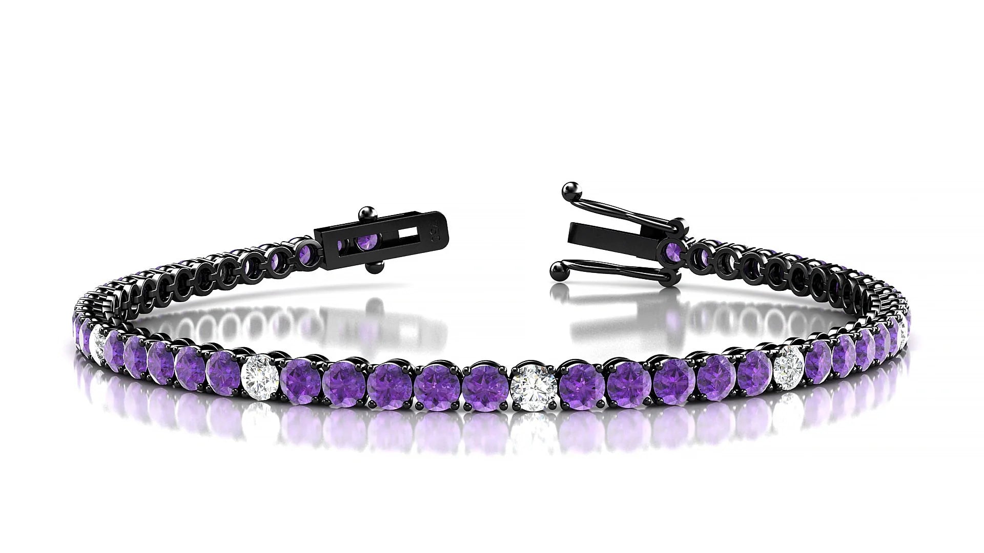 Firenze 5-1 | 18k Black Gold 3 mm Round Natural Amethyst & Diamond Tennis Bracelet