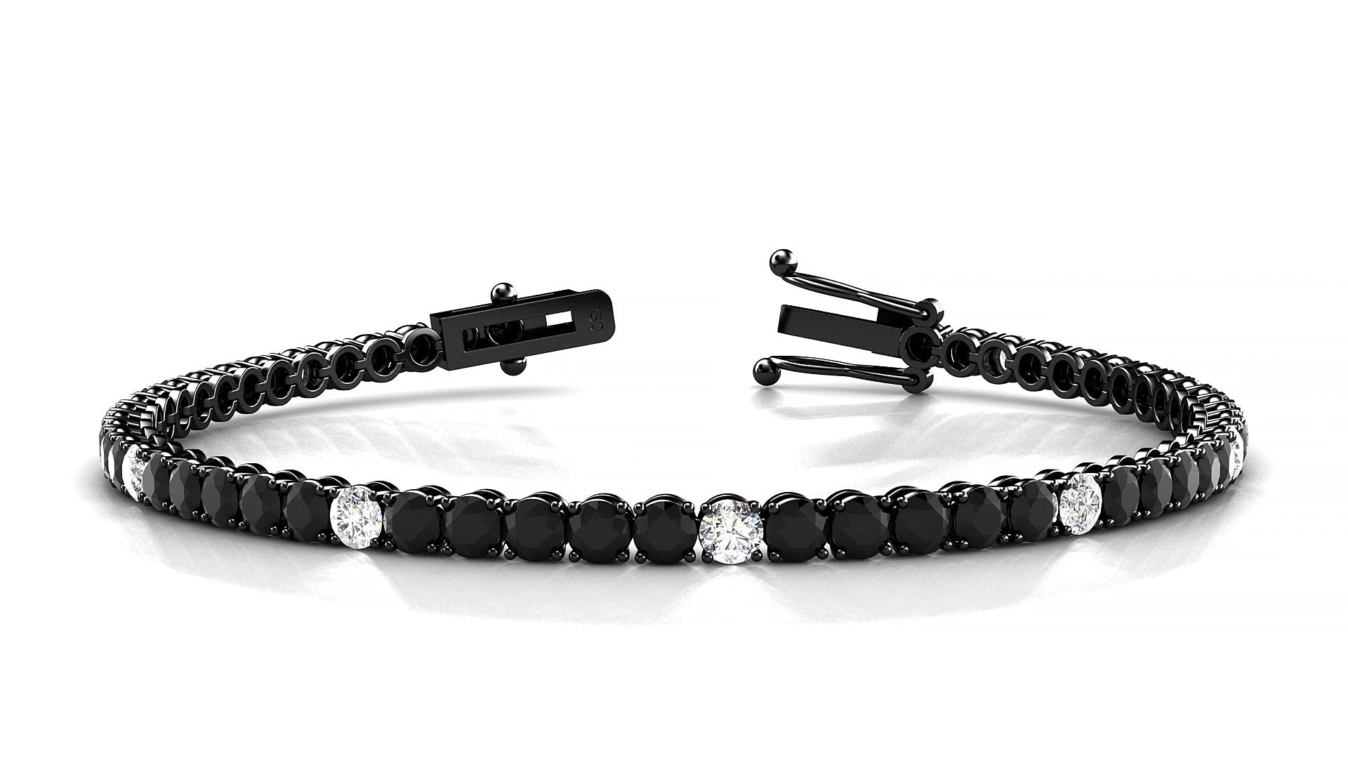 Firenze 5-1 | 18k Black Gold 3 mm Round Natural Black Diamond & Diamond 15 cm Tennis Bracelet