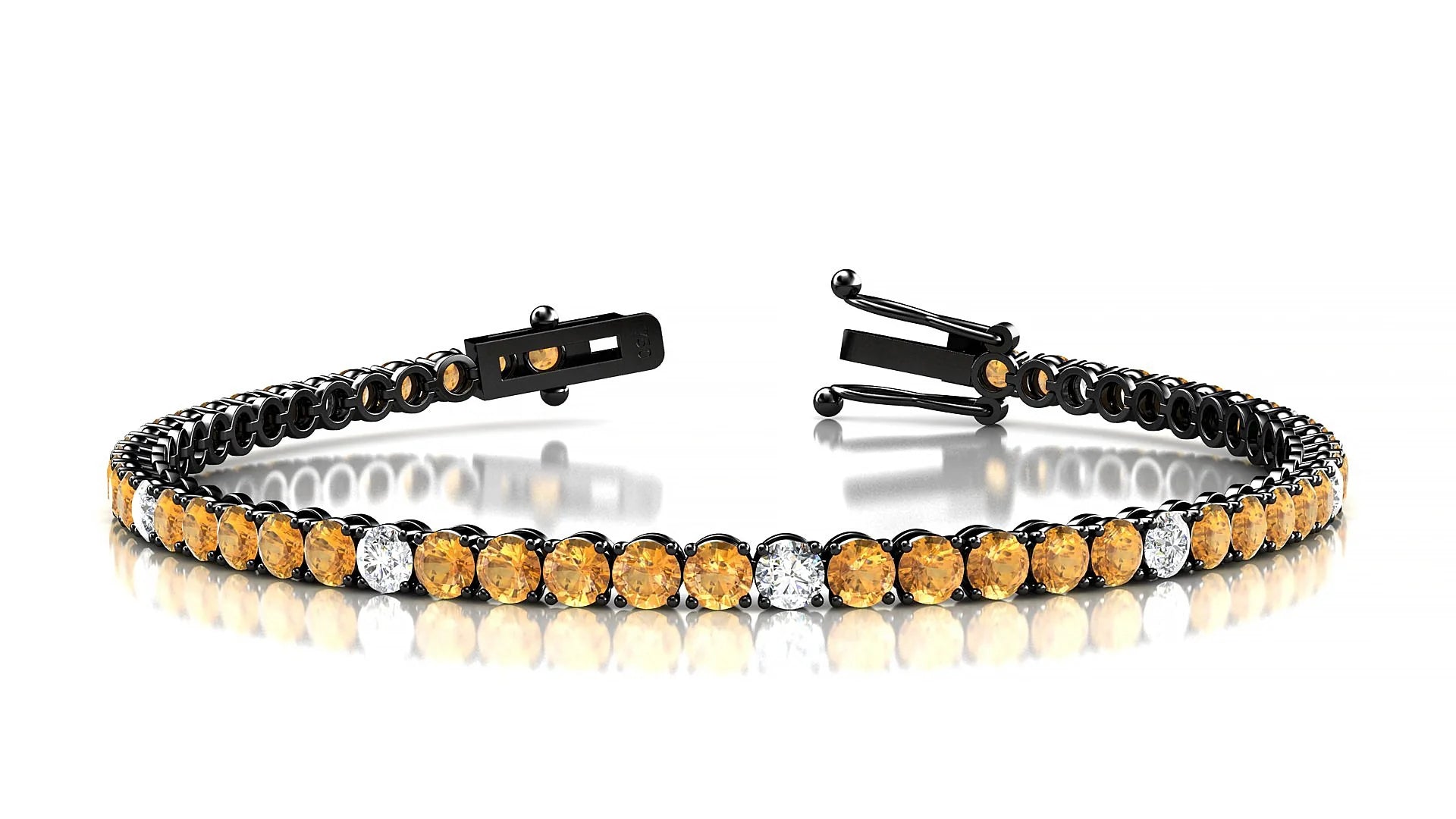 Firenze 5-1 | 18k Black Gold 3 mm Round Natural Citrine & Diamond Tennis Bracelet