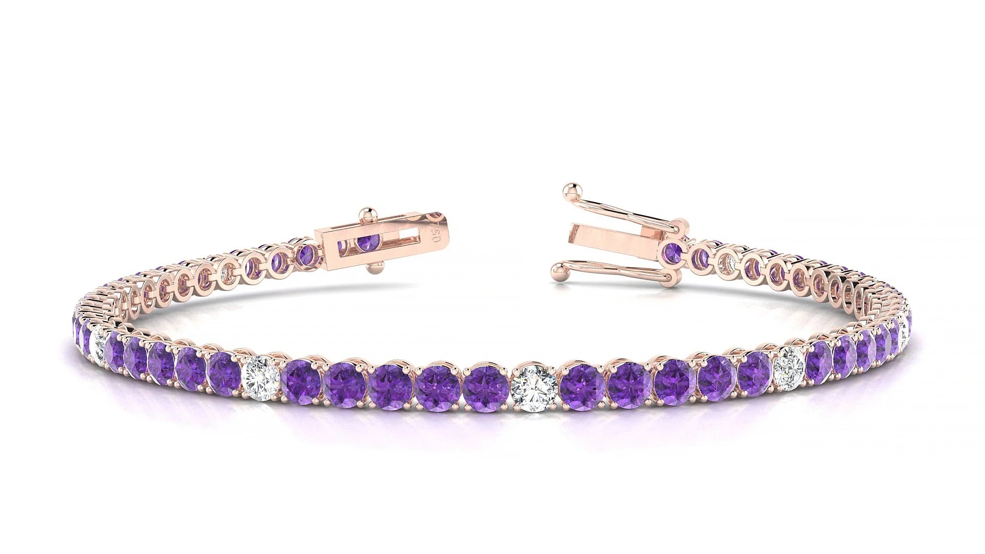 Firenze 5-1 | 18k Rose Gold 3 mm Round Natural Amethyst & Diamond Tennis Bracelet