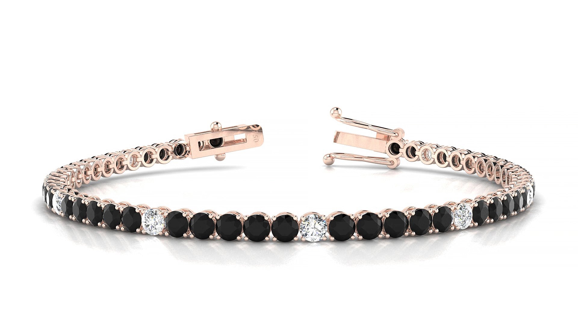 Firenze 5-1 | 18k Rose Gold 3 mm Round Natural Black Diamond & Diamond 15 cm Tennis Bracelet