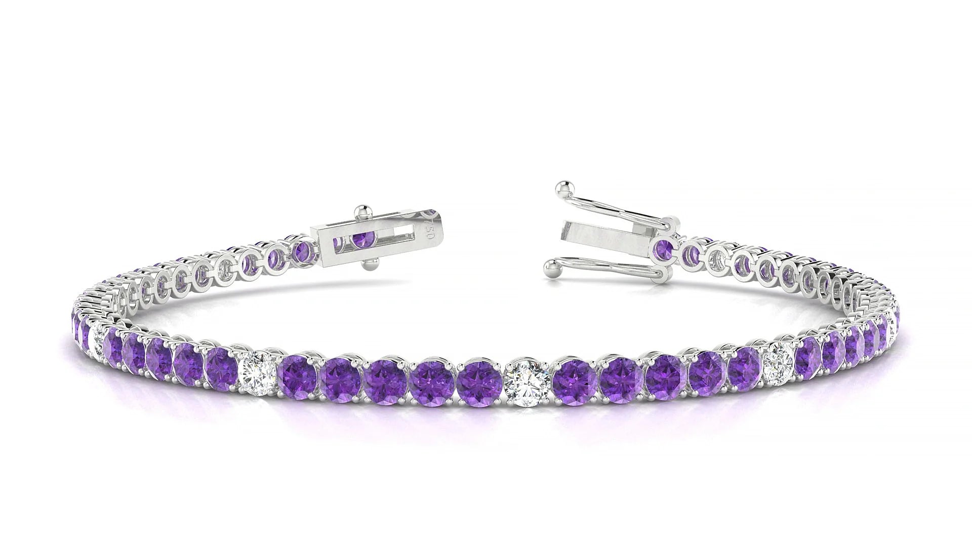 Firenze 5-1 | 18k White Gold 3 mm Round Natural Amethyst & Diamond Tennis Bracelet