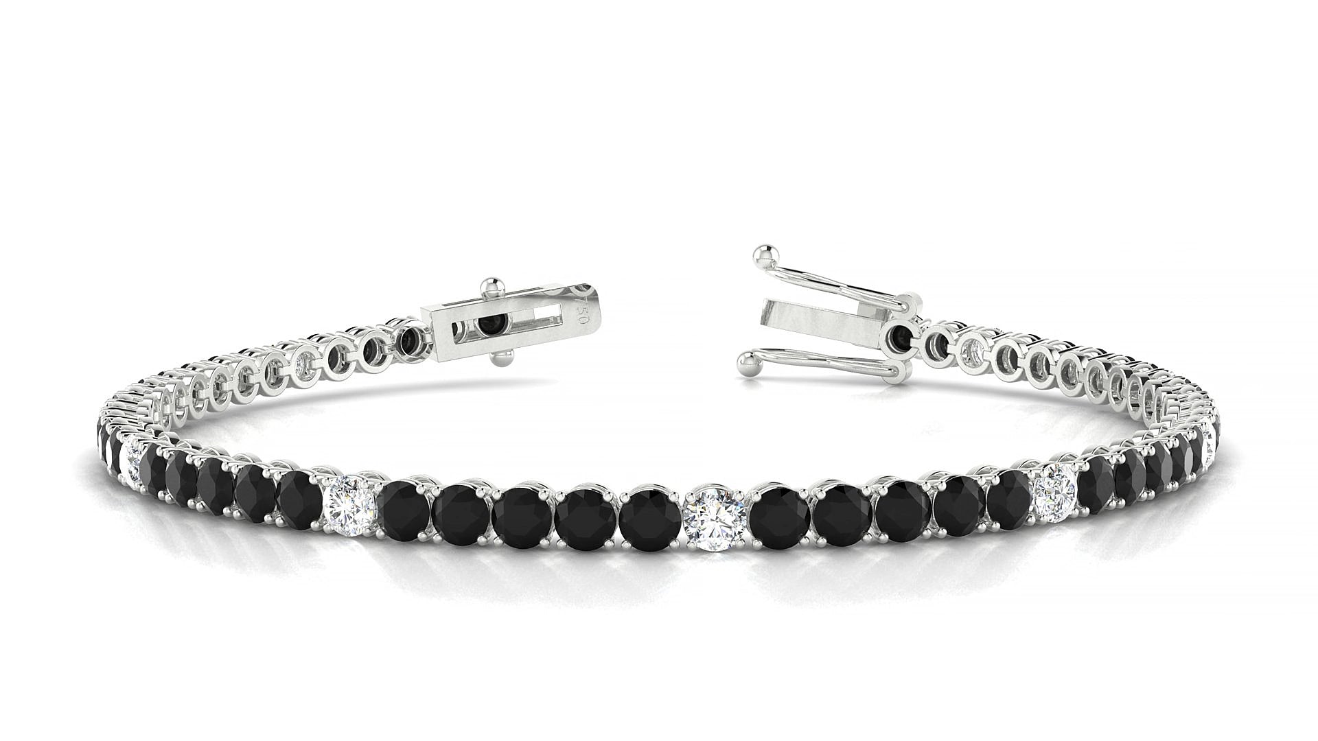 Firenze 5-1 | 18k White Gold 3 mm Round Natural Black Diamond & Diamond 15 cm Tennis Bracelet