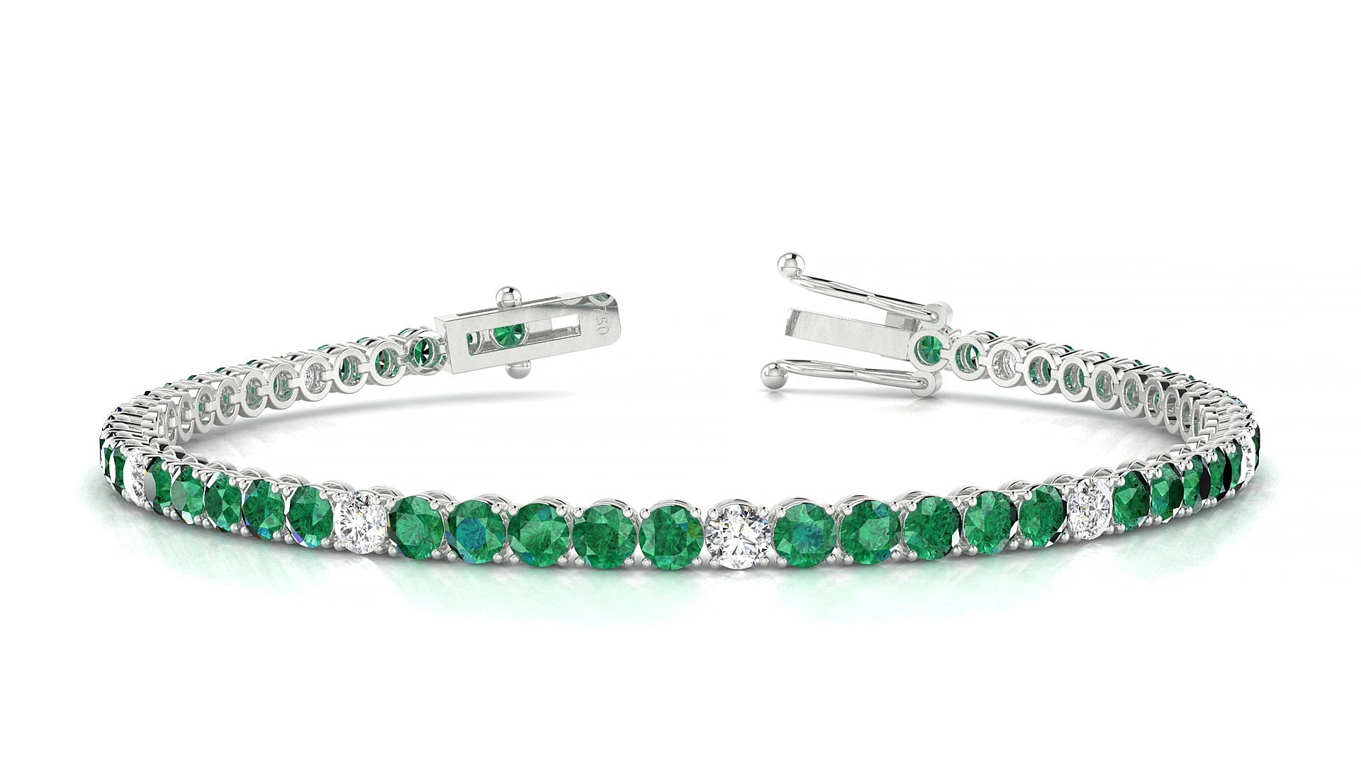 Firenze 5-1 | 18k White Gold 3 mm Round Natural Emerald & Diamond 19 cm Tennis Bracelet