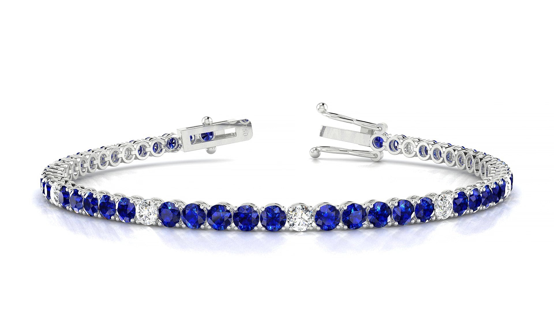 Firenze 5-1 | 18k White Gold 3 mm Round Natural Sapphire & Diamond 15 cm Tennis Bracelet