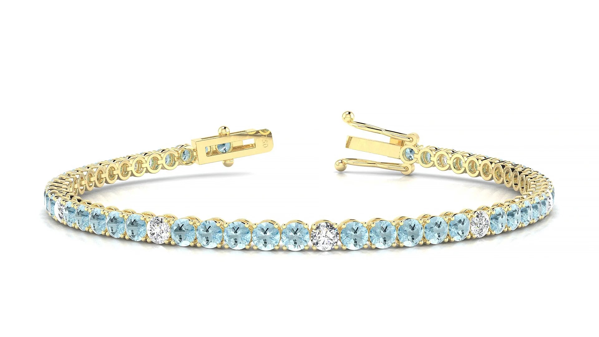 Firenze 5-1 | 18k Yellow Gold 3 mm Round Natural Aquamarine & Diamond Tennis Bracelet