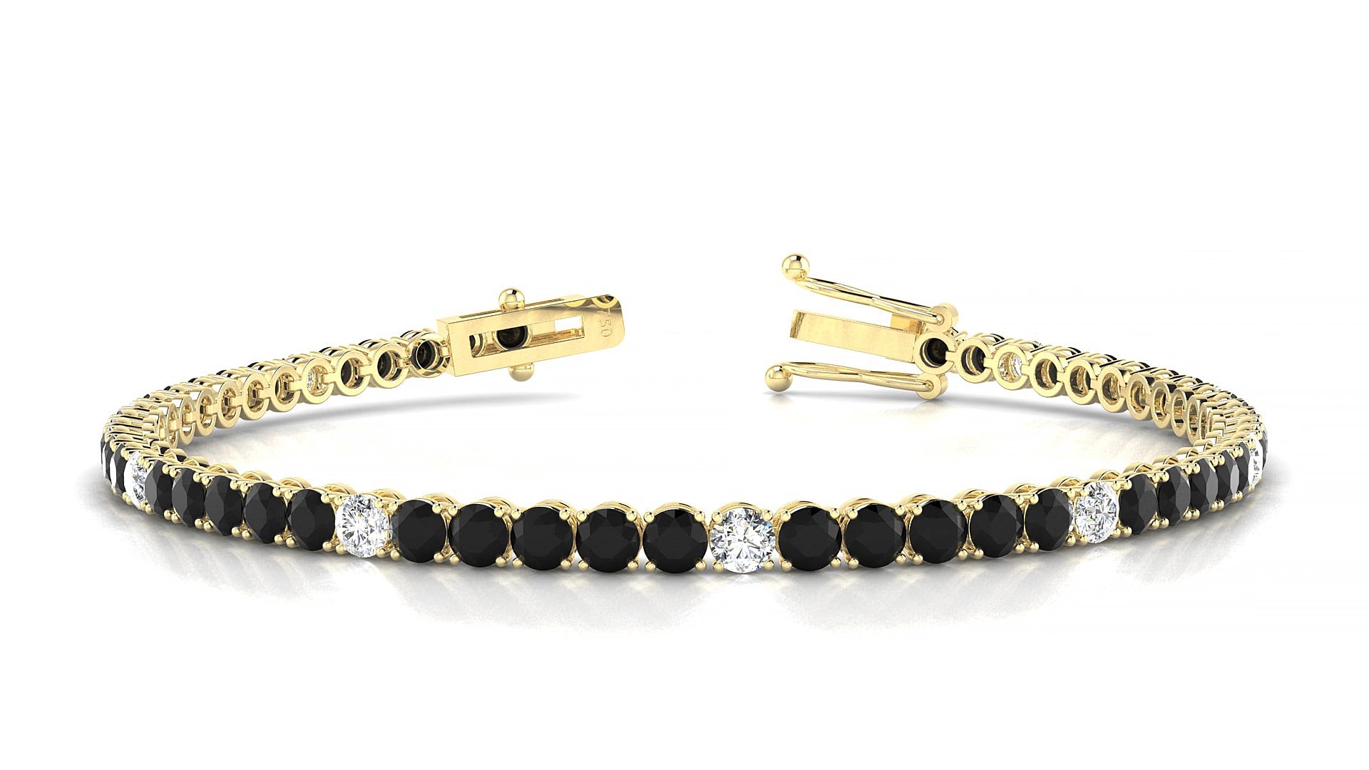 Firenze 5-1 | 18k Yellow Gold 3 mm Round Natural Black Diamond & Diamond 15 cm Tennis Bracelet