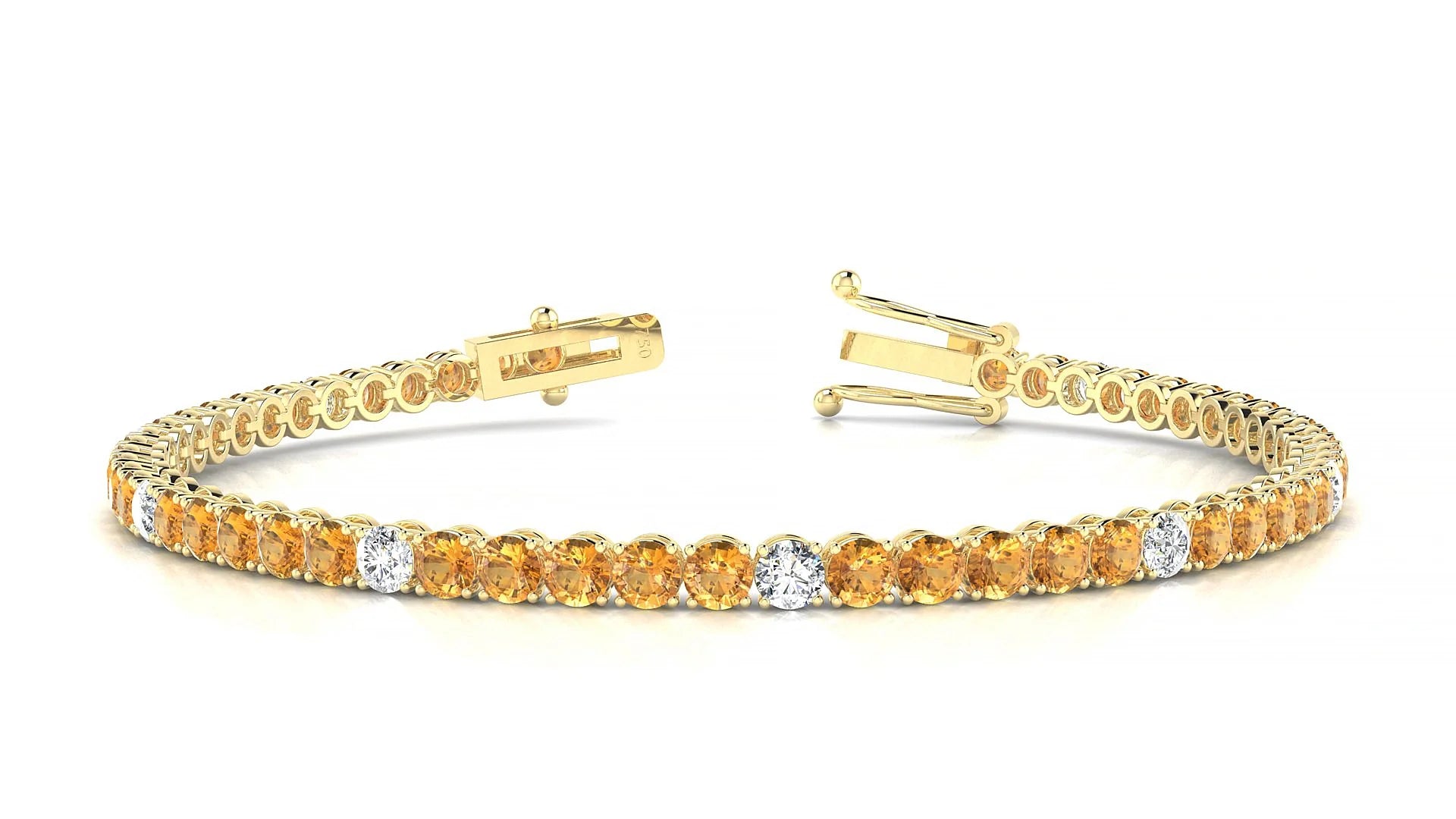Firenze 5-1 | 18k Yellow Gold 3 mm Round Natural Citrine & Diamond Tennis Bracelet