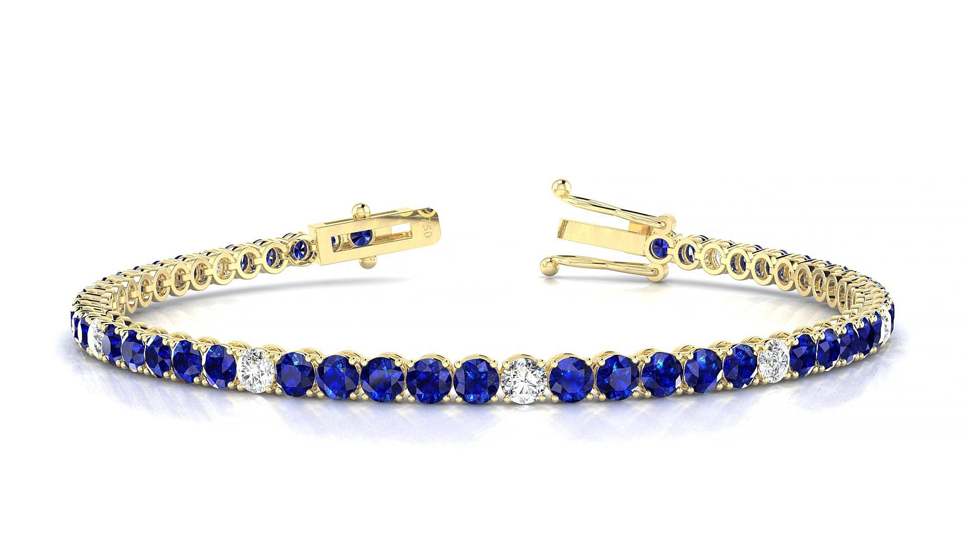 Firenze 5-1 | 18k Yellow Gold 3 mm Round Natural Sapphire & Diamond 15 cm Tennis Bracelet