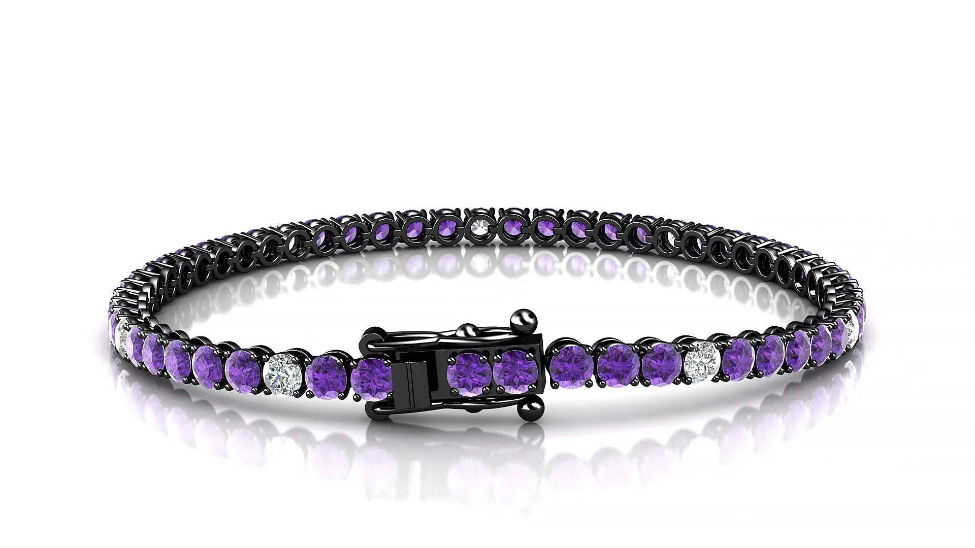 Firenze 5-1 | 18k Black Gold 3 mm Round Natural Amethyst & Diamond Tennis Bracelet