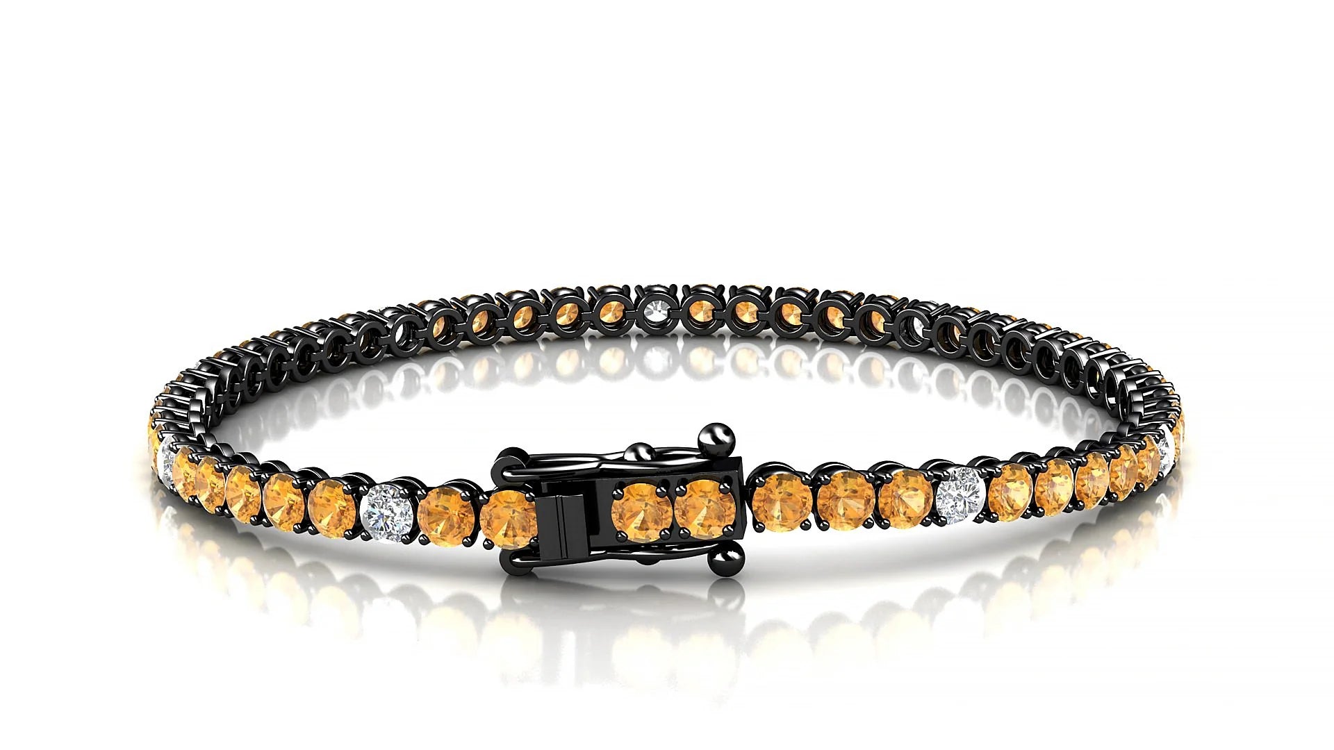 Firenze 5-1 | 18k Black Gold 3 mm Round Natural Citrine & Diamond Tennis Bracelet