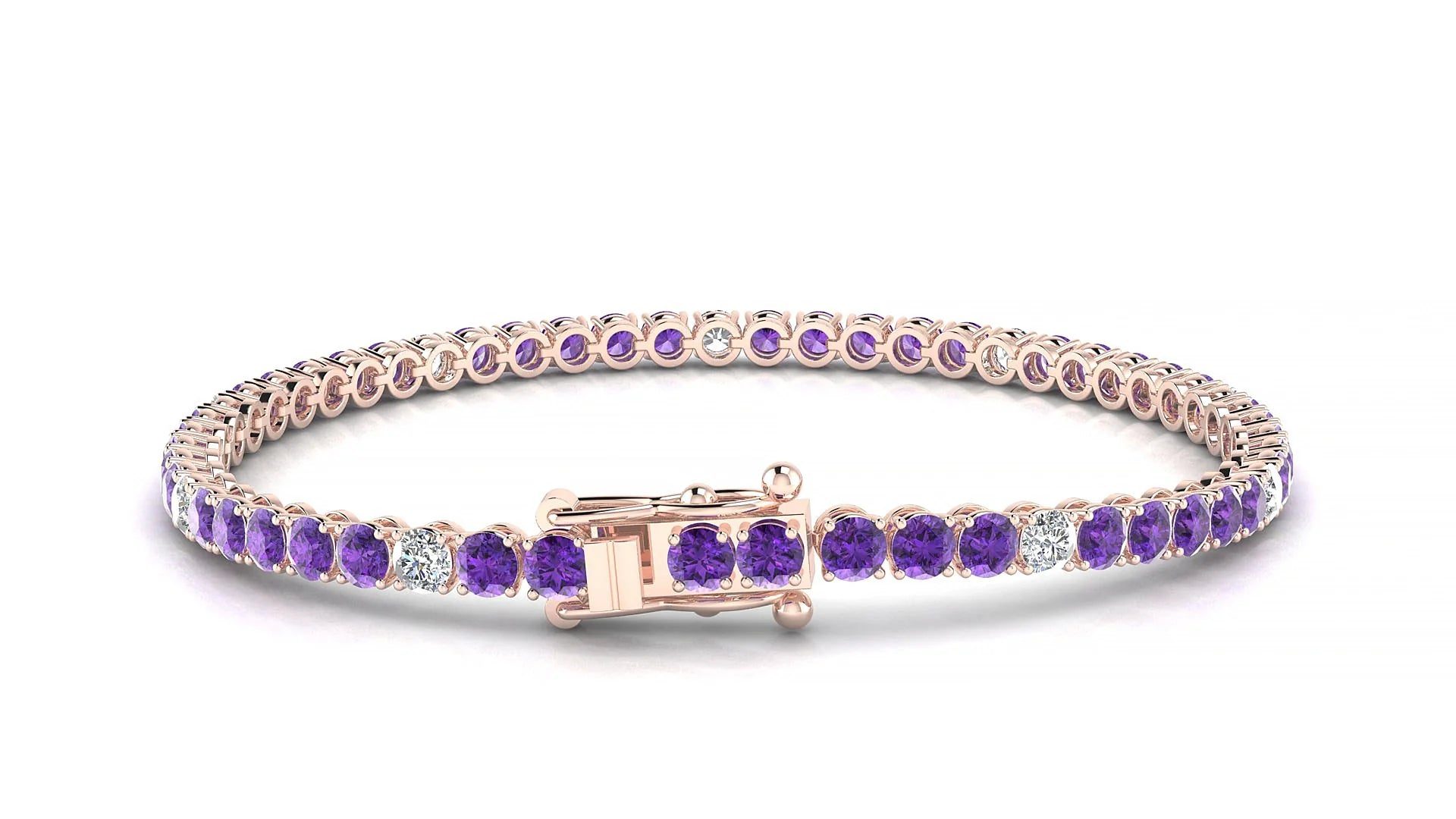 Firenze 5-1 | 18k Rose Gold 3 mm Round Natural Amethyst & Diamond Tennis Bracelet