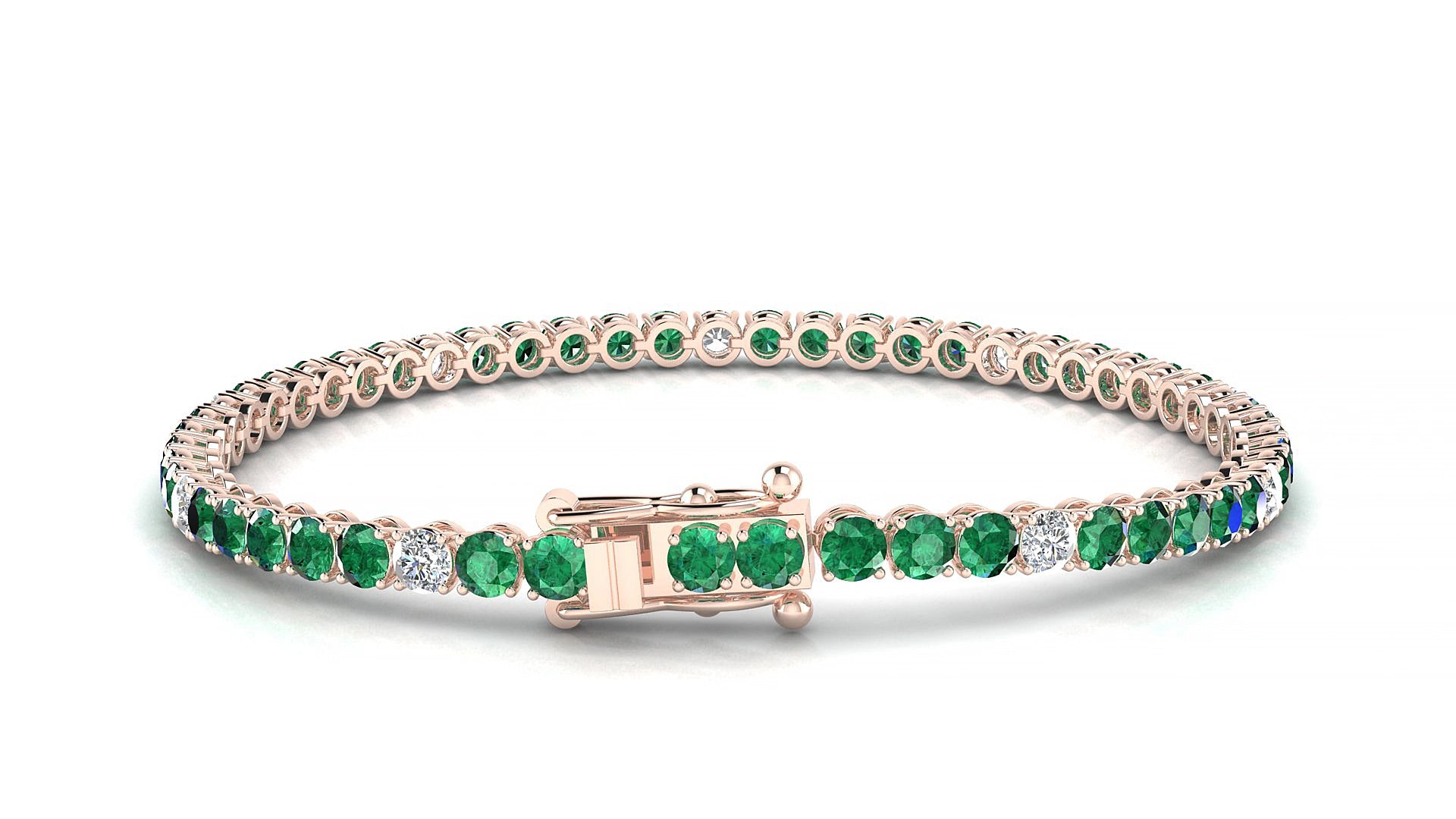 Firenze 5-1 | 18k Rose Gold 3 mm Round Natural Emerald & Diamond 17 cm Tennis Bracelet
