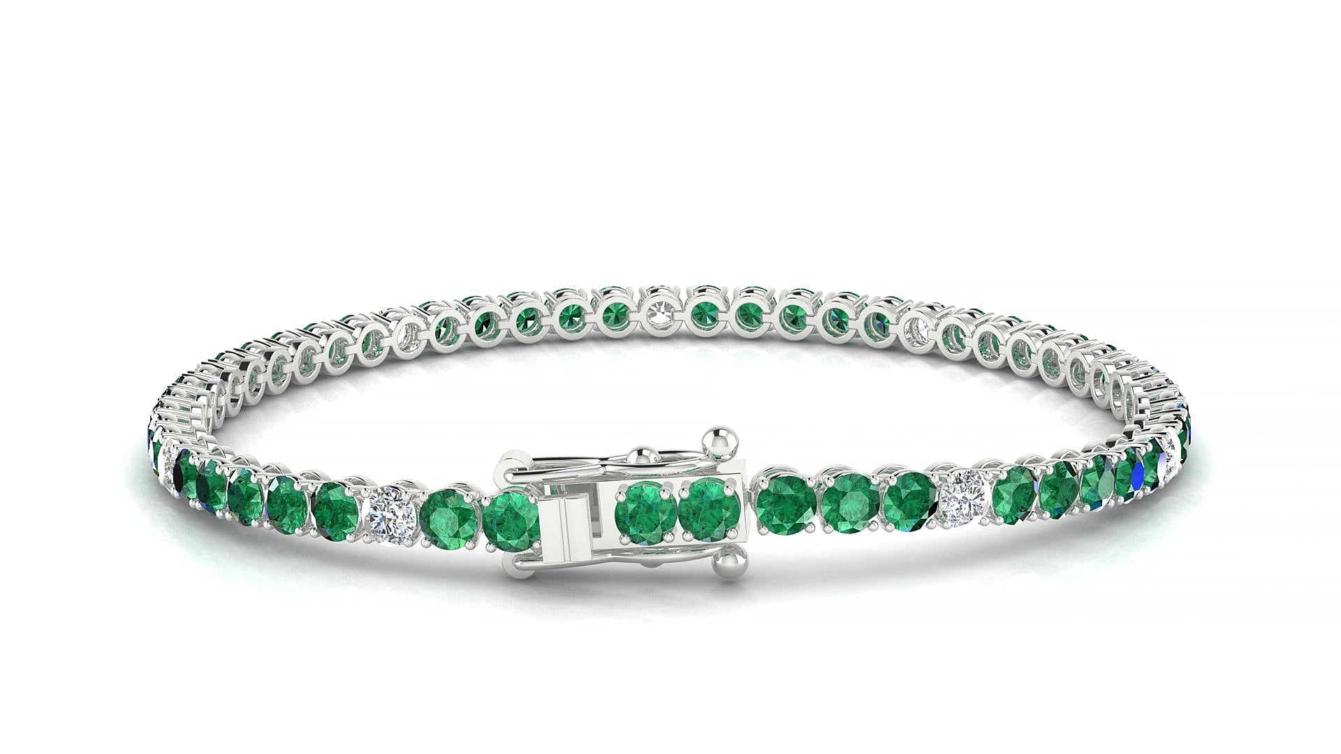 Firenze 5-1 | 18k White Gold 3 mm Round Natural Emerald & Diamond 19 cm Tennis Bracelet