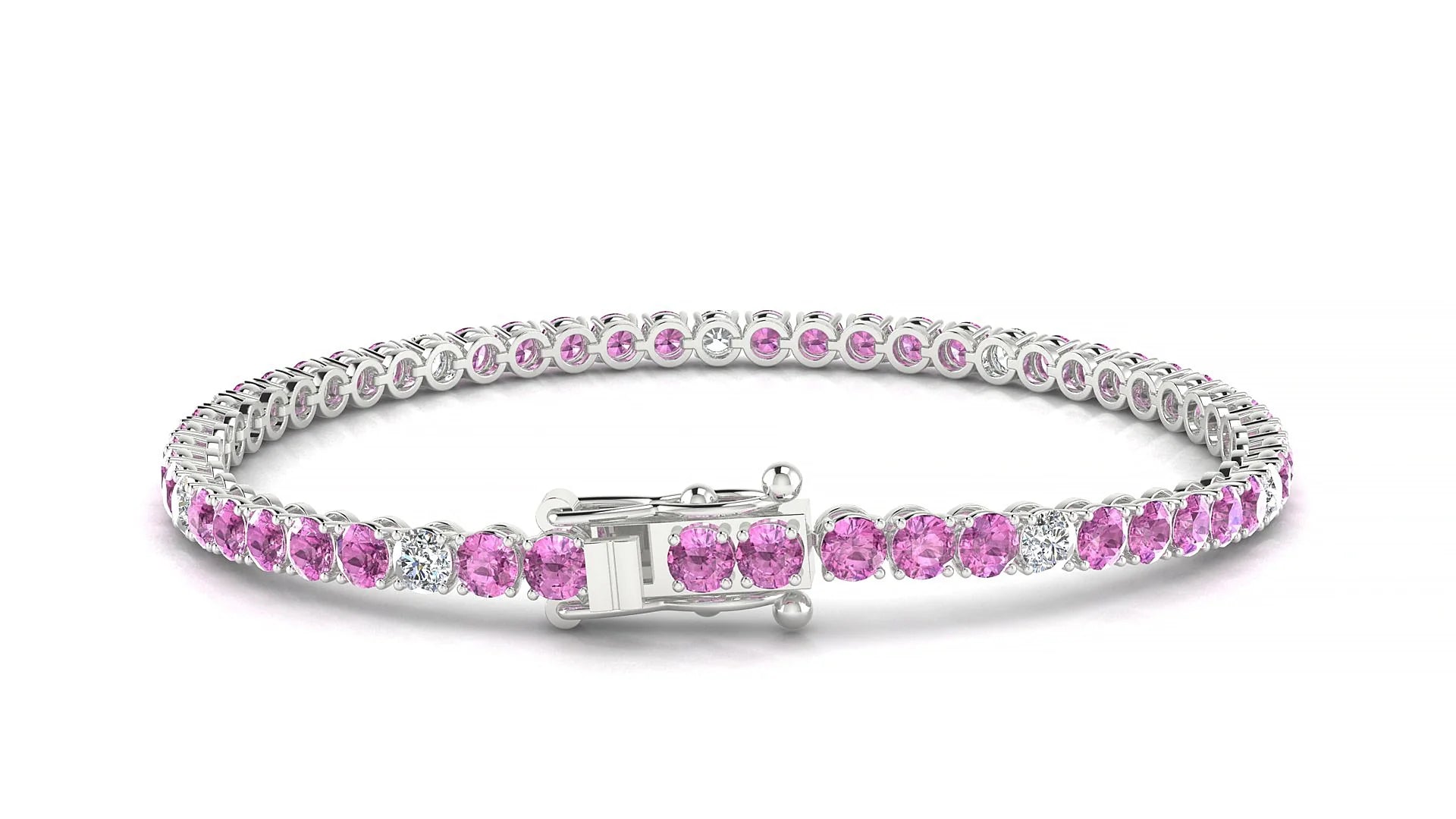 Firenze 5-1 | 18k White Gold 3 mm Round Natural Pink Sapphire & Diamond Tennis Bracelet