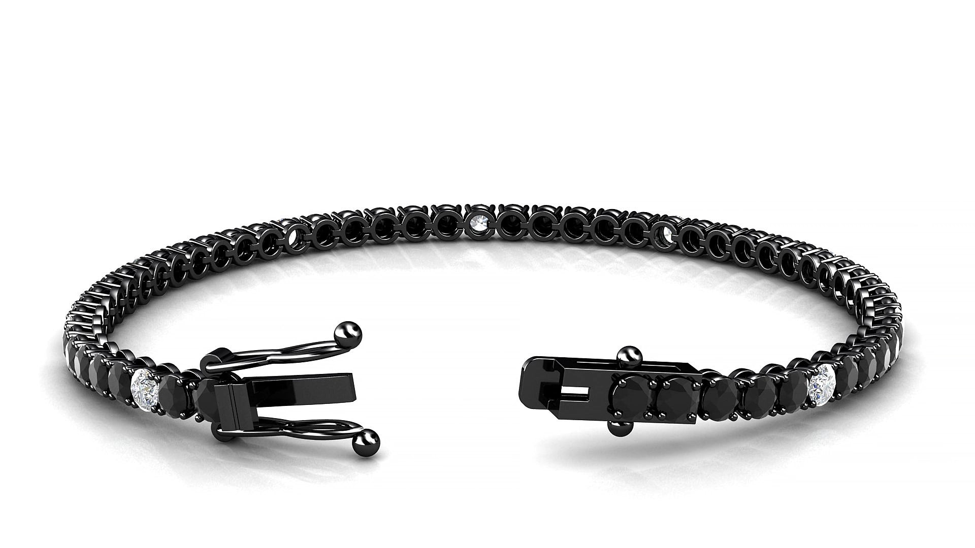 Firenze 5-1 | 18k Black Gold 3 mm Round Natural Black Diamond & Diamond 15 cm Tennis Bracelet