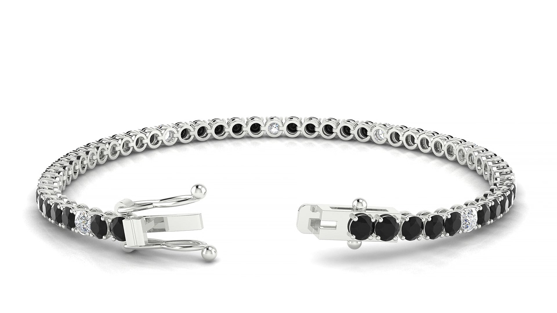 Firenze 5-1 | 18k White Gold 3 mm Round Natural Black Diamond & Diamond 15 cm Tennis Bracelet