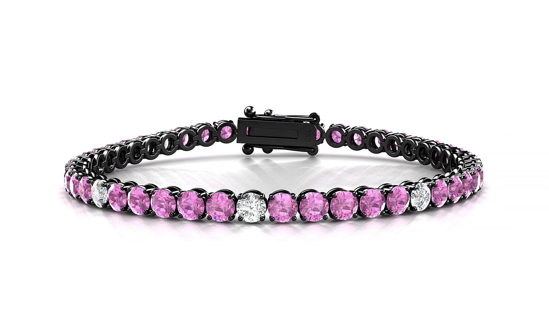 Firenze 5-1 | 18k Black Gold 3.4 mm Round Natural Pink Sapphire & Diamond 15 cm Tennis Bracelet
