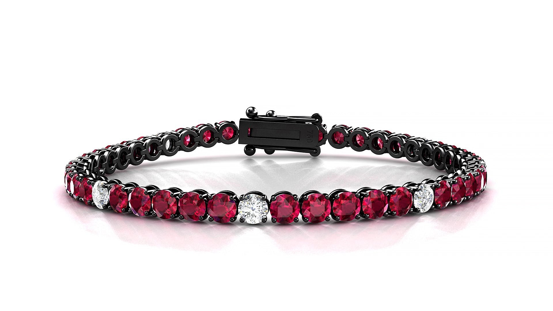 Firenze 5-1 | 18k Black Gold 3.4 mm Round Natural Ruby & Diamond 15 cm Tennis Bracelet