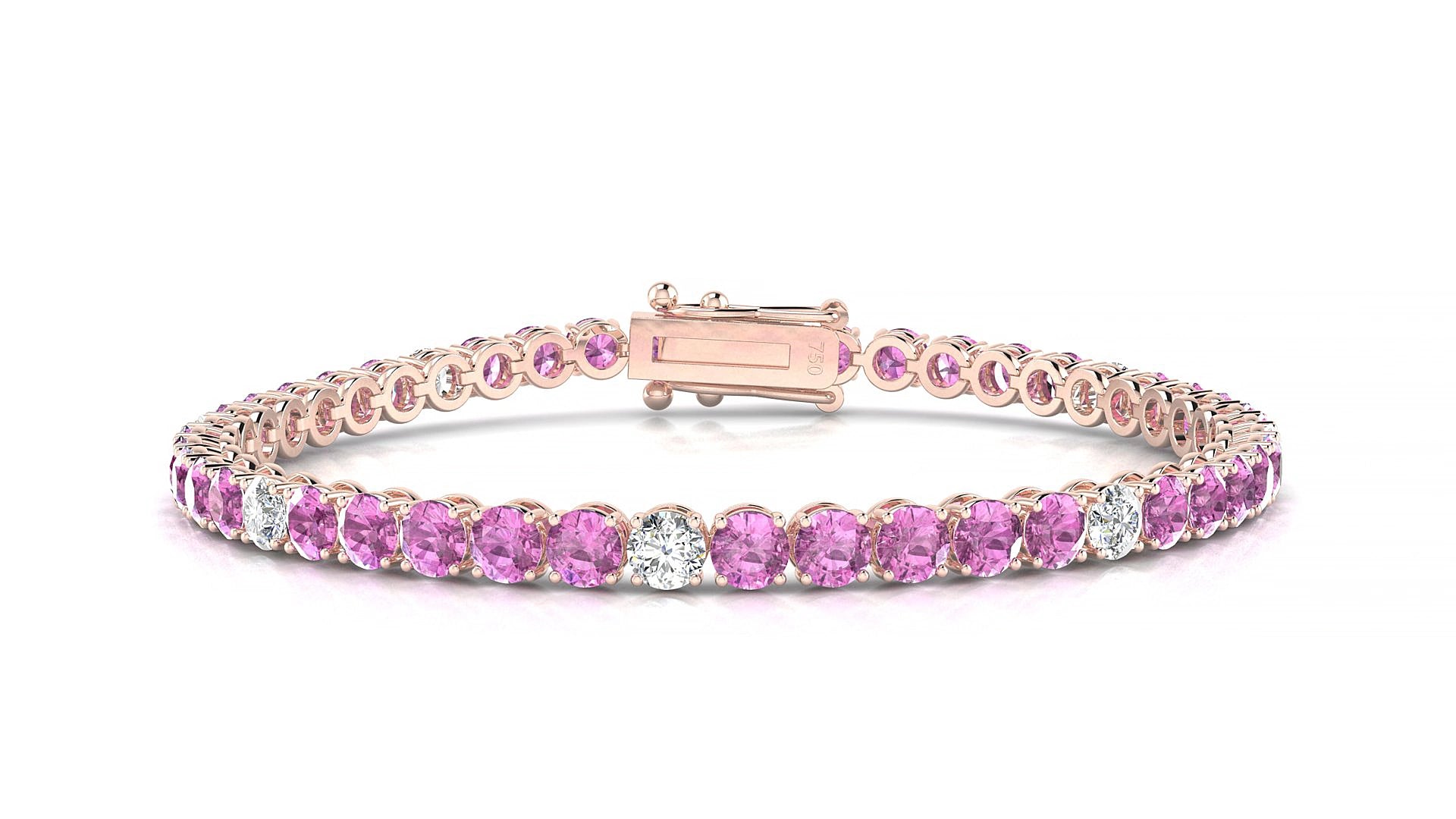 Firenze 5-1 | 18k Rose Gold 3.4 mm Round Natural Pink Sapphire & Diamond 15 cm Tennis Bracelet