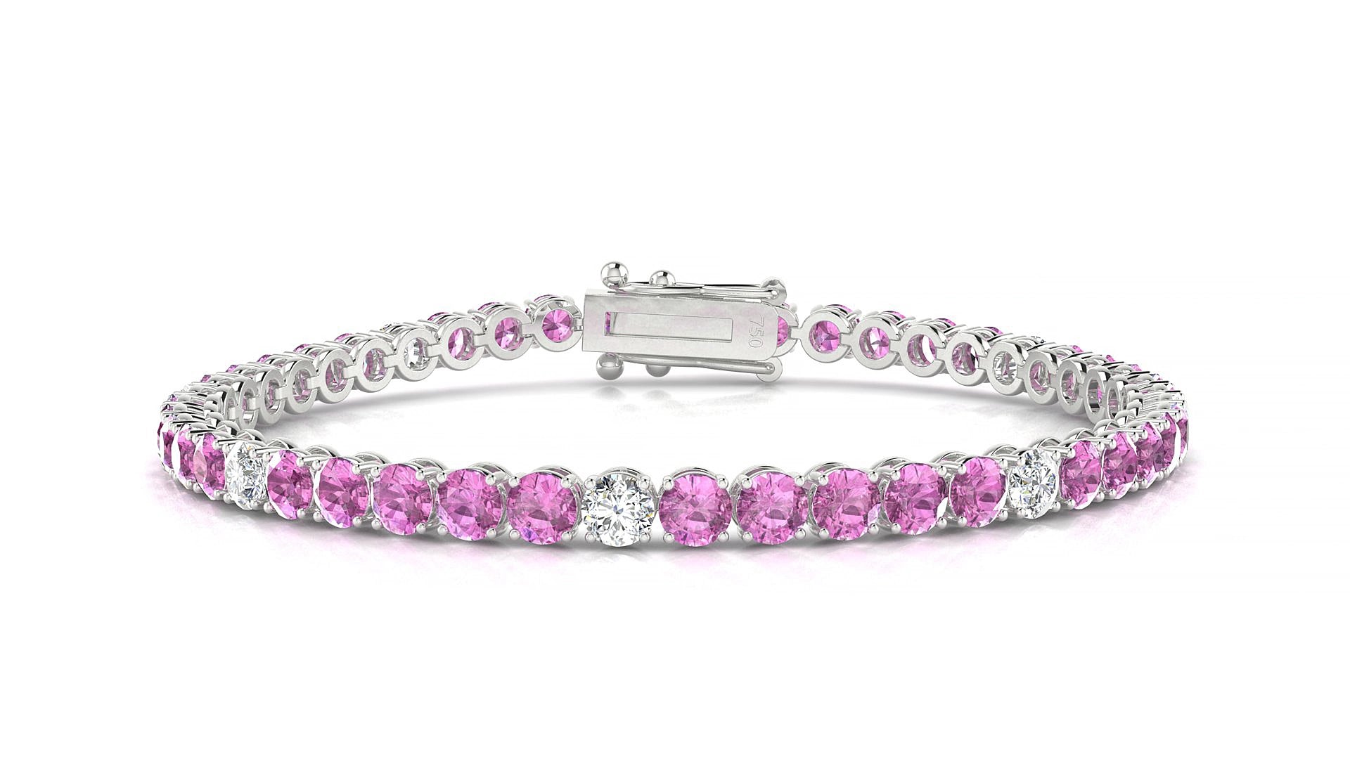 Firenze 5-1 | 18k White Gold 3.4 mm Round Natural Pink Sapphire & Diamond 15 cm Tennis Bracelet