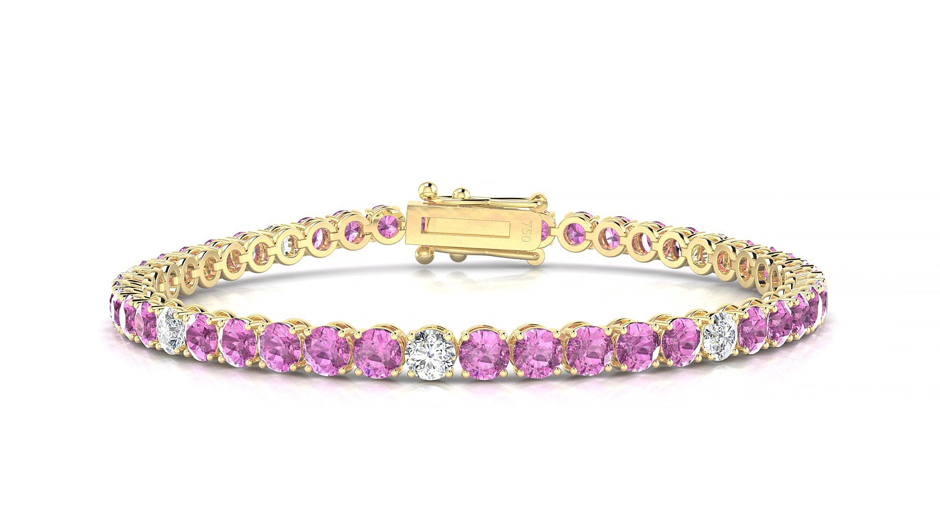 Firenze 5-1 | 18k Yellow Gold 3.4 mm Round Natural Pink Sapphire & Diamond 15 cm Tennis Bracelet