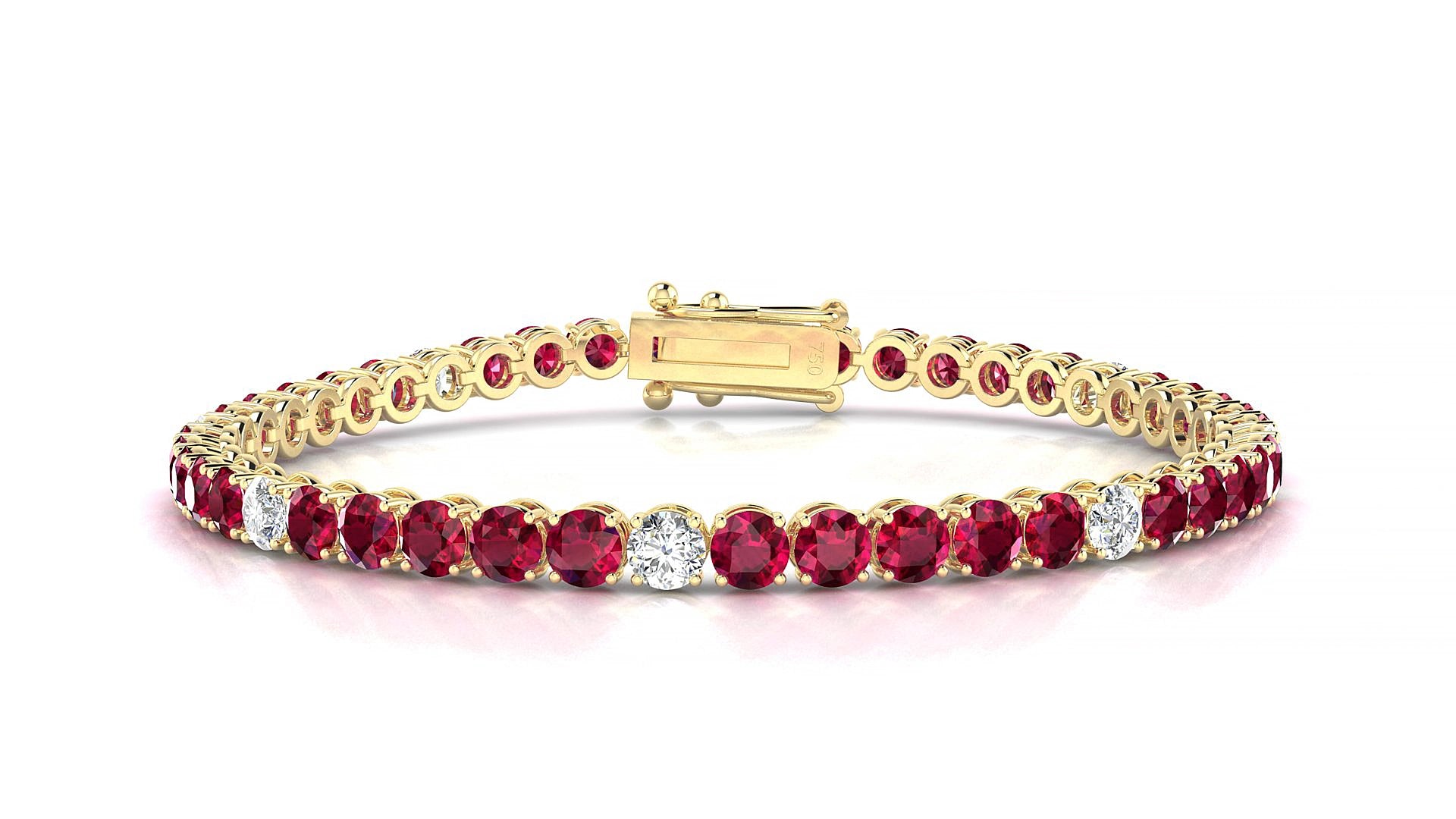 Firenze 5-1 | 18k Yellow Gold 3.4 mm Round Natural Ruby & Diamond 15 cm Tennis Bracelet