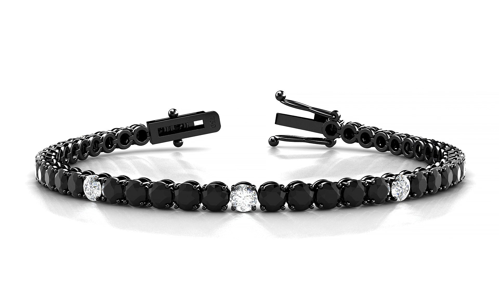 Firenze 5-1 | 18k Black Gold 3.4 mm Round Natural Black Diamond & Diamond 15 cm Tennis Bracelet