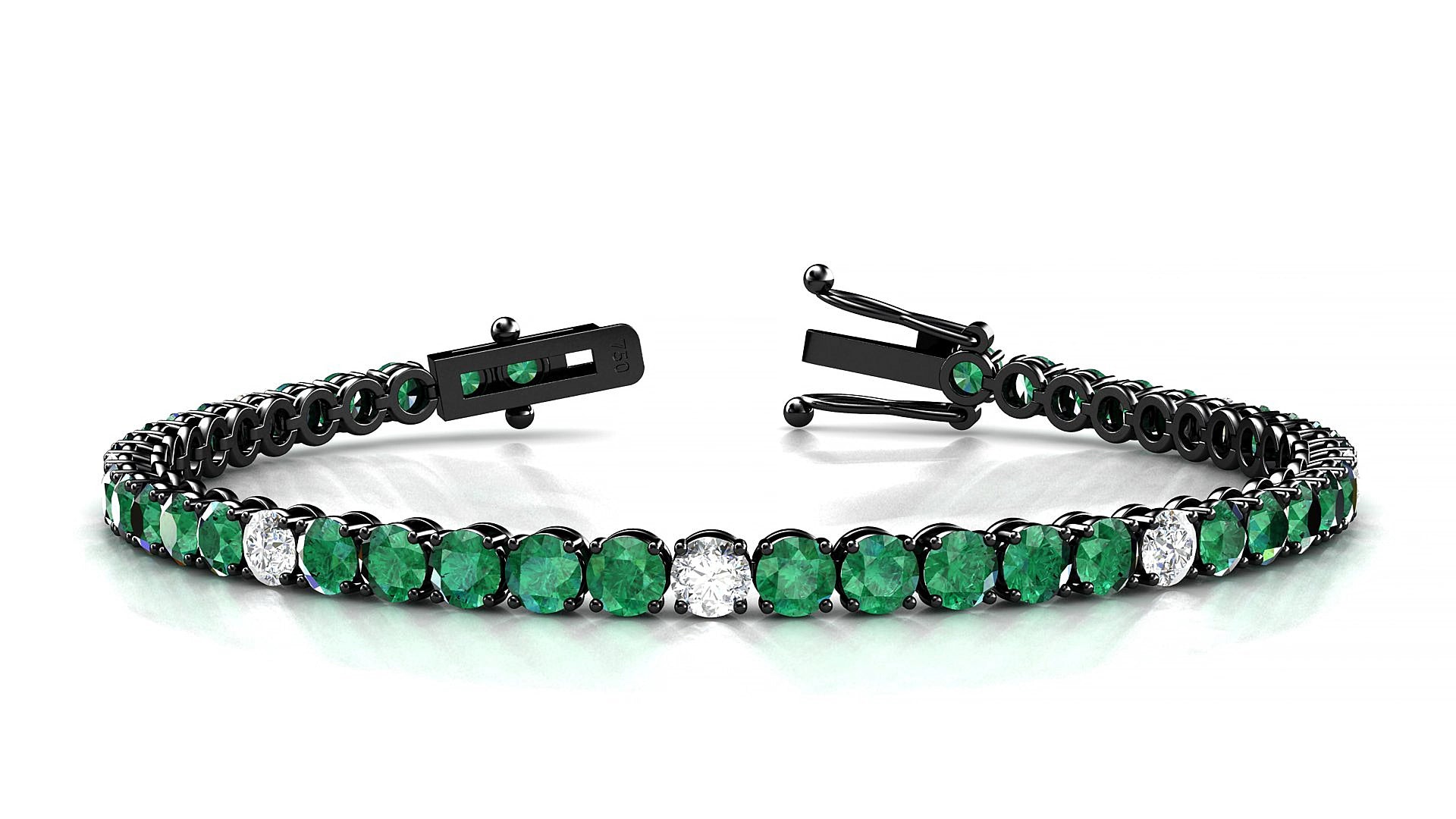 Firenze 5-1 | 18k Black Gold 3.4 mm Round Natural Emerald & Diamond 19 cm Tennis Bracelet