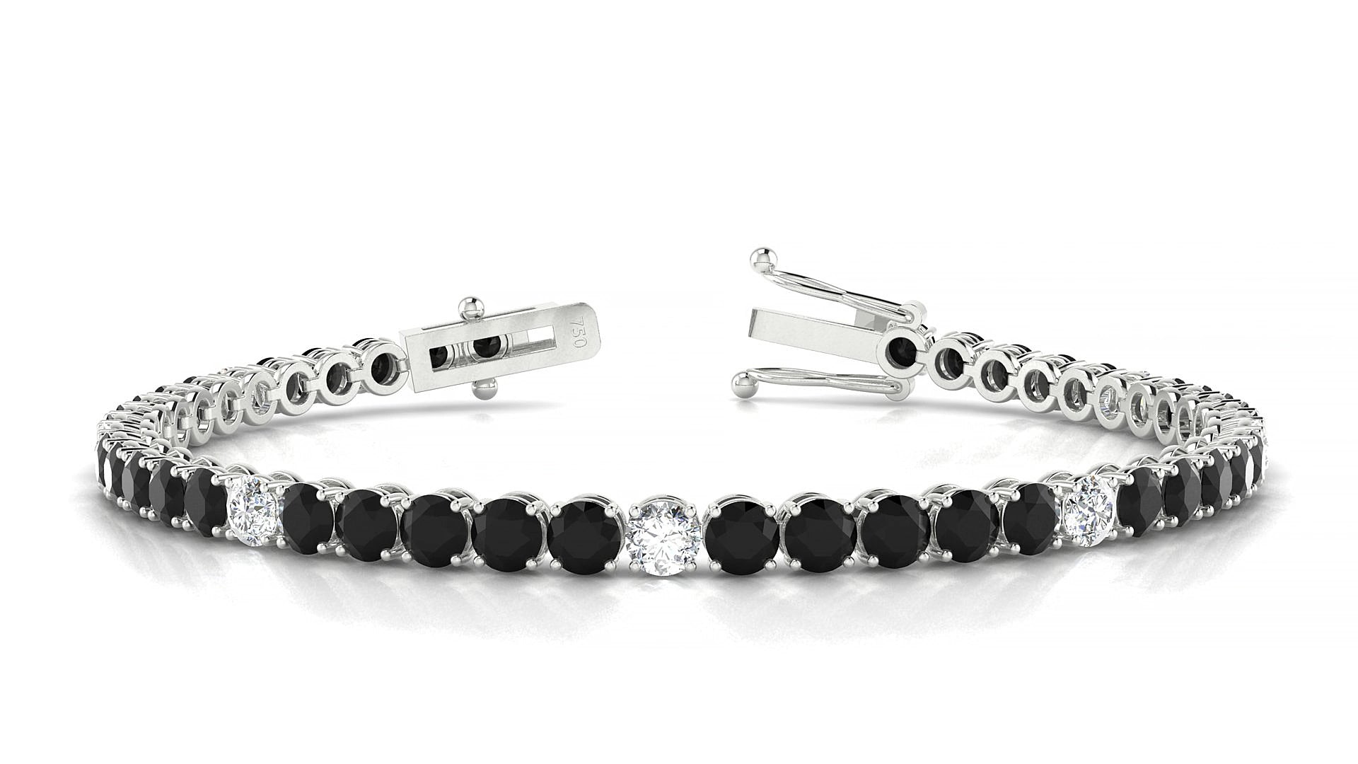 Firenze 5-1 | 18k White Gold 3.4 mm Round Natural Black Diamond & Diamond 15 cm Tennis Bracelet