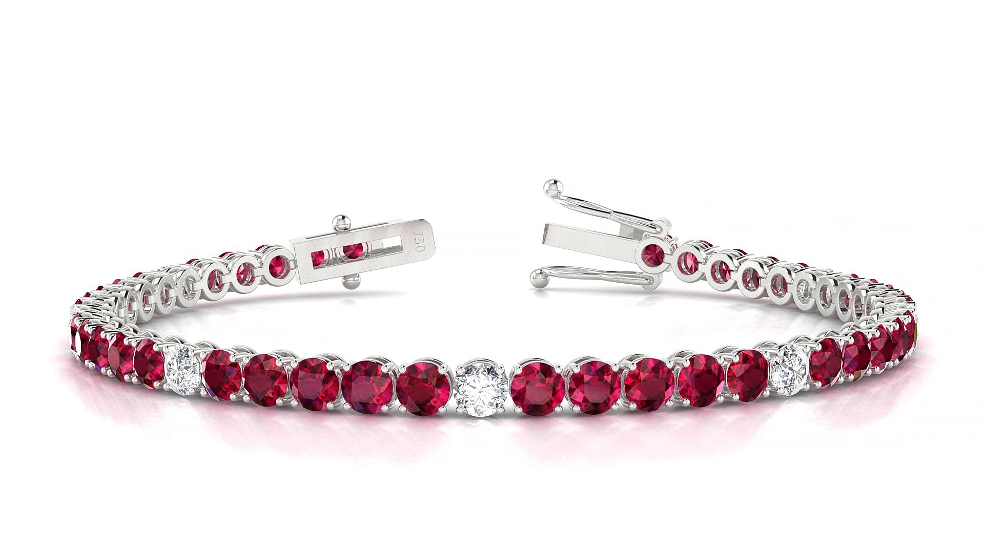 Firenze 5-1 | 18k White Gold 3.4 mm Round Natural Ruby & Diamond 15 cm Tennis Bracelet