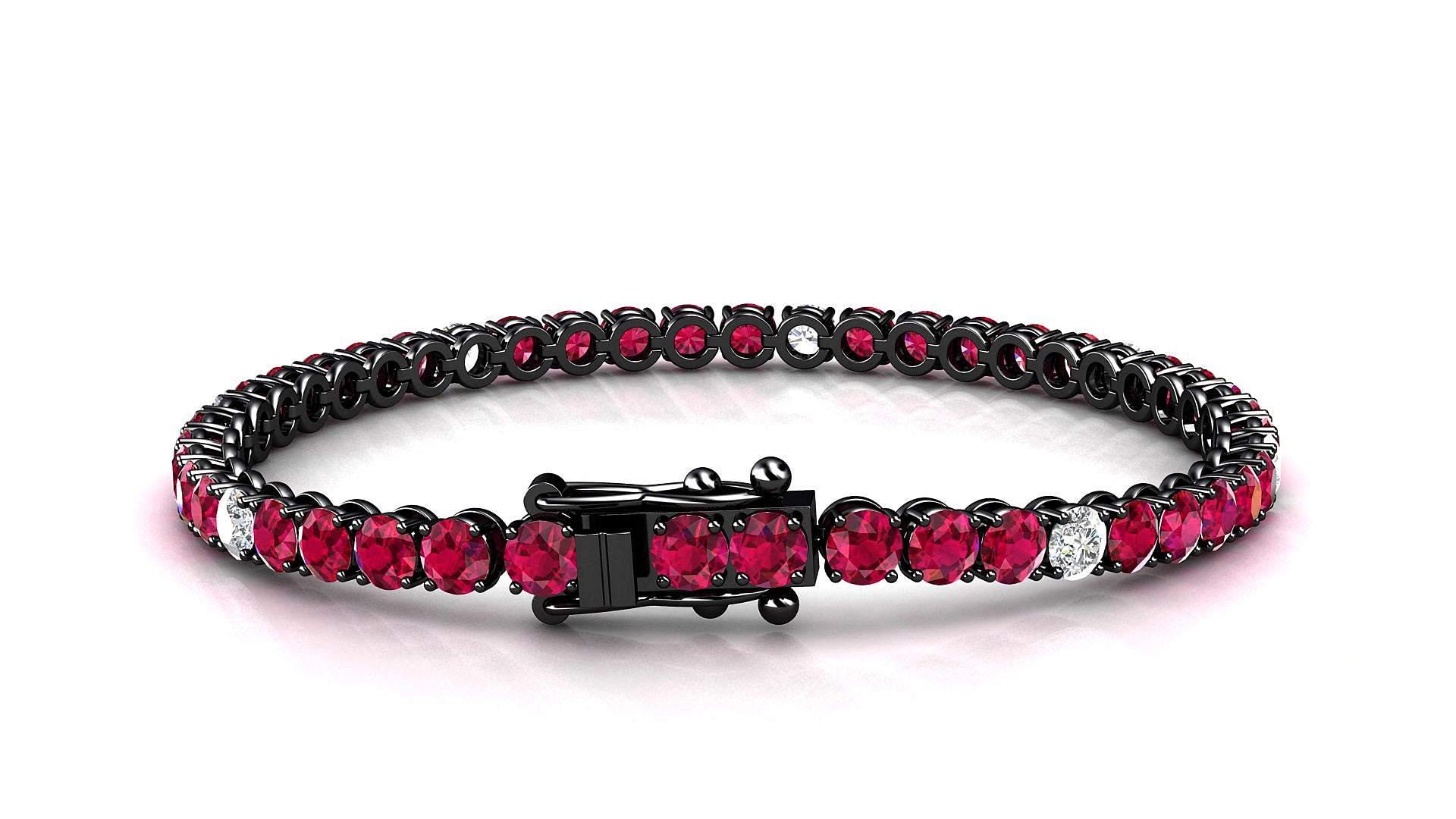 Firenze 5-1 | 18k Black Gold 3.4 mm Round Natural Ruby & Diamond 15 cm Tennis Bracelet