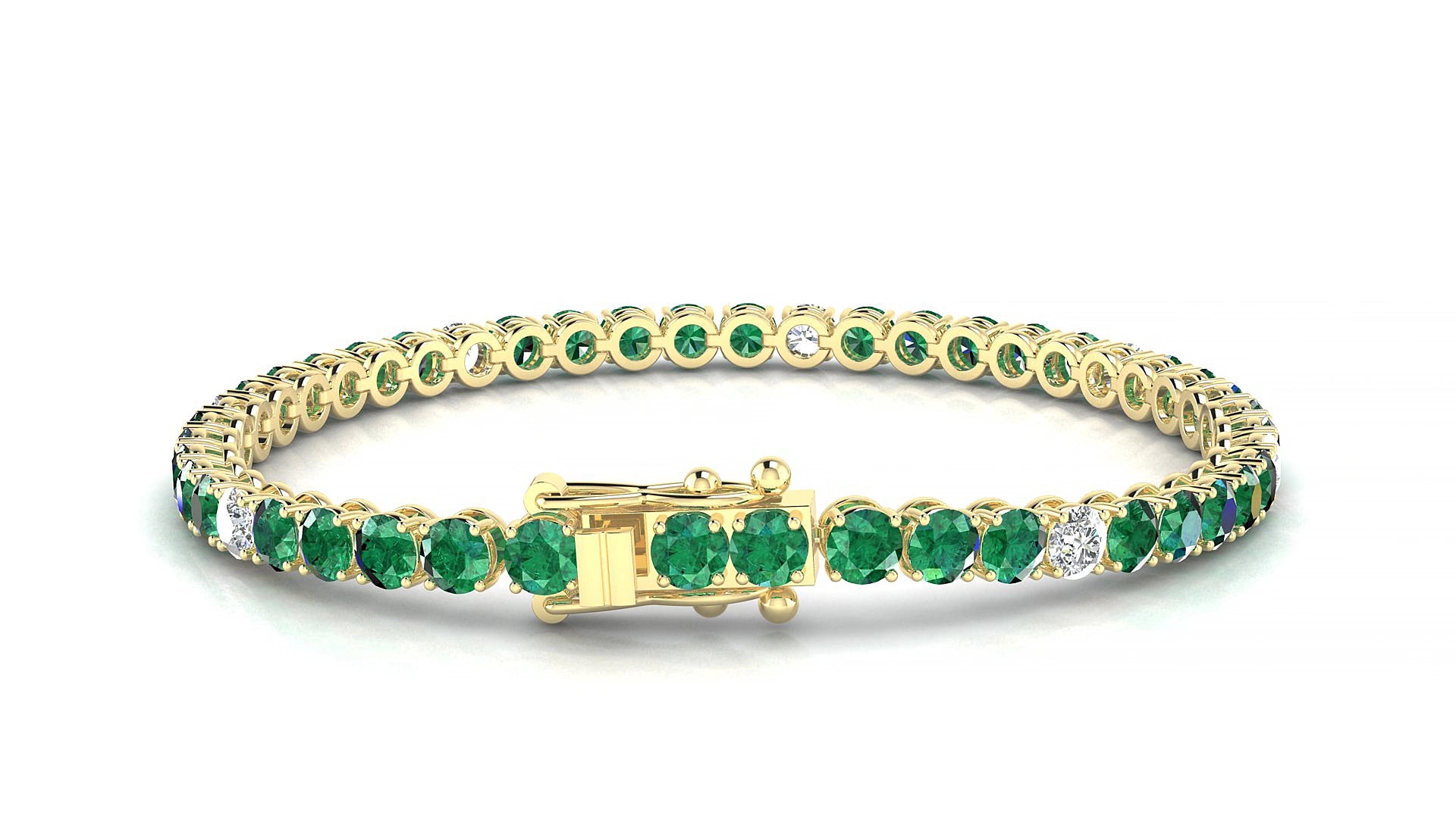 Firenze 5-1 | 18k Yellow Gold 3.4 mm Round Natural Emerald & Diamond 17 cm Tennis Bracelet