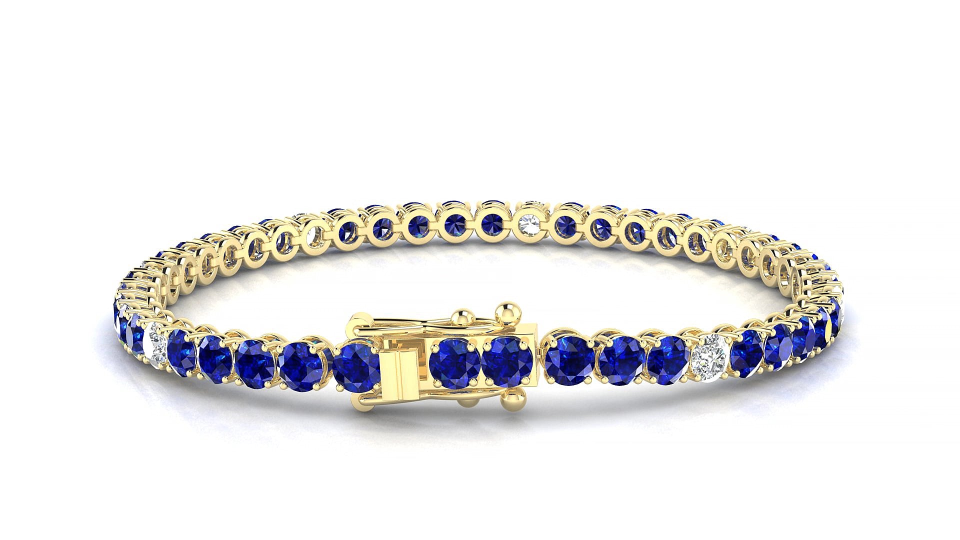 Firenze 5-1 | 18k Yellow Gold 3.4 mm Round Natural Sapphire & Diamond 15 cm Tennis Bracelet