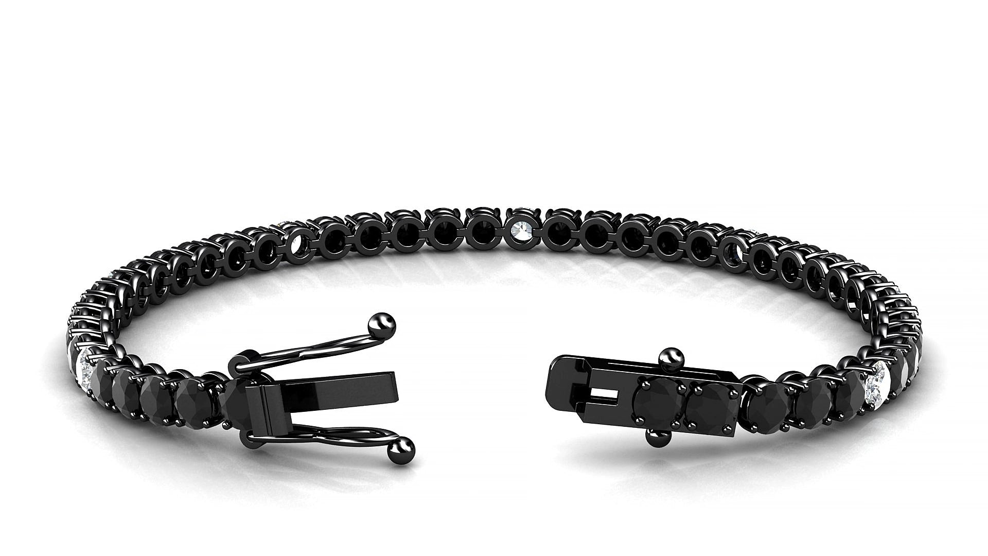 Firenze 5-1 | 18k Black Gold 3.4 mm Round Natural Black Diamond & Diamond 15 cm Tennis Bracelet