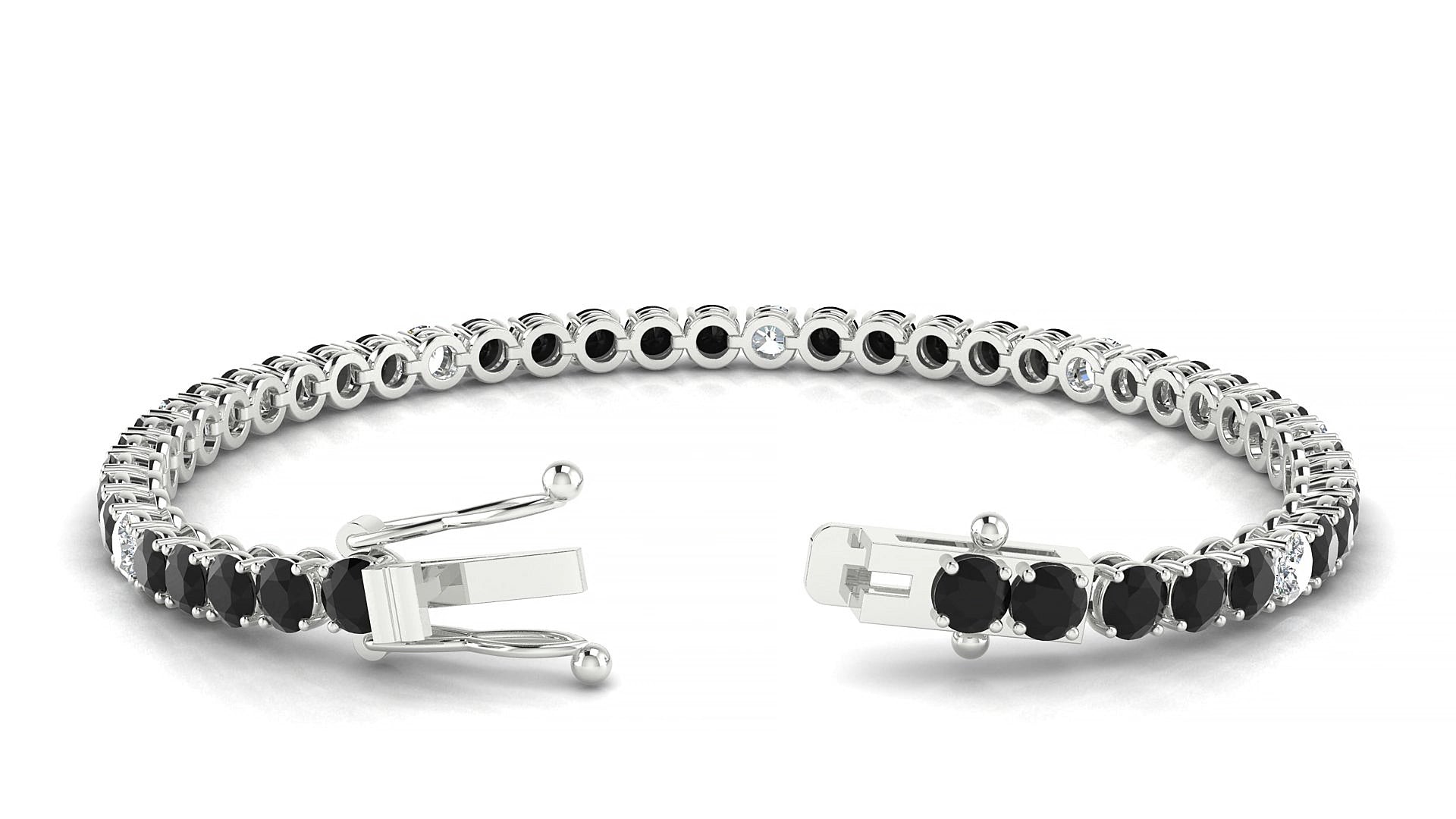 Firenze 5-1 | 18k White Gold 3.4 mm Round Natural Black Diamond & Diamond 15 cm Tennis Bracelet