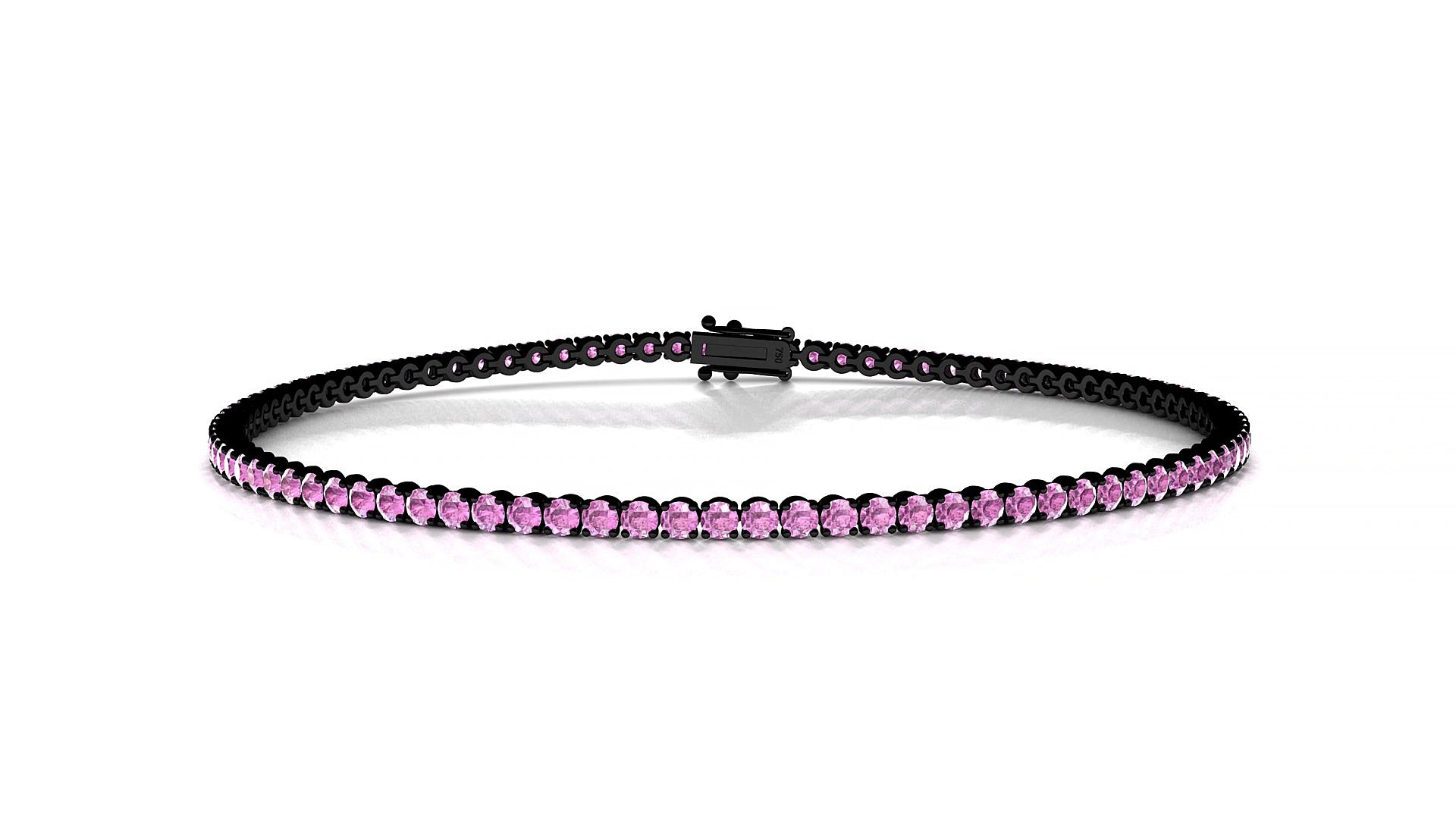 Firenze | 18k Black Gold 1.7 mm Round Natural Pink Sapphire 19 cm Tennis Bracelet