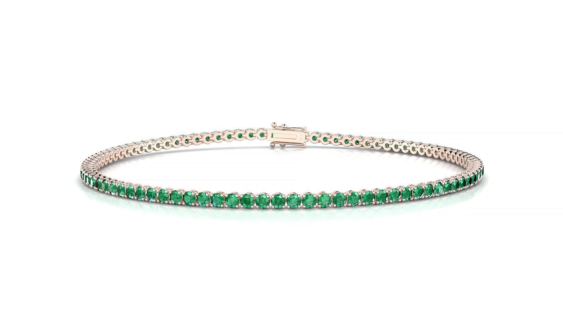 Firenze | 18k Rose Gold 1.7 mm Round Natural Emerald Tennis Bracelet