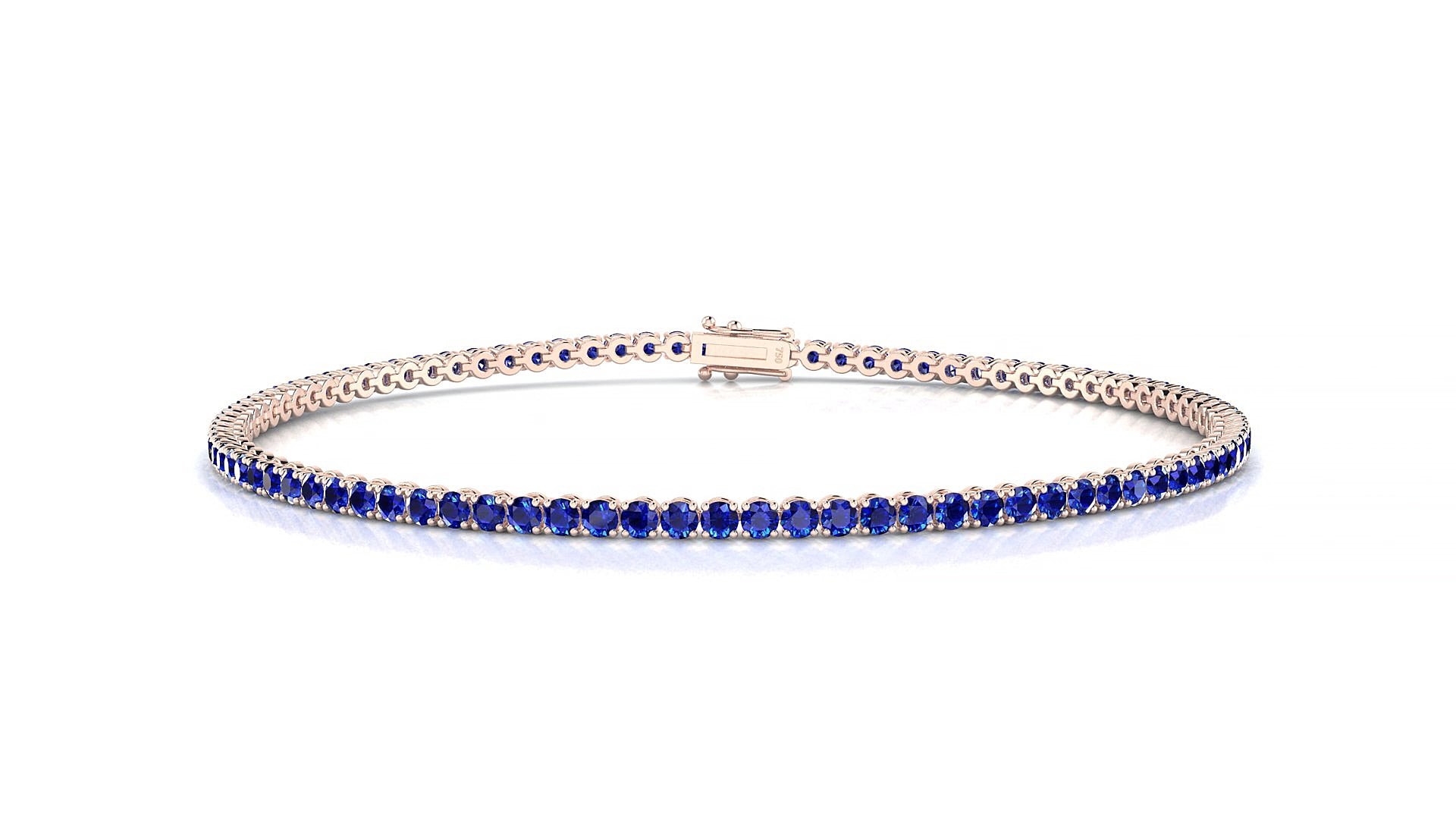 Firenze | 18k Rose Gold 1.7 mm Round Natural Sapphire 16 cm Tennis Bracelet