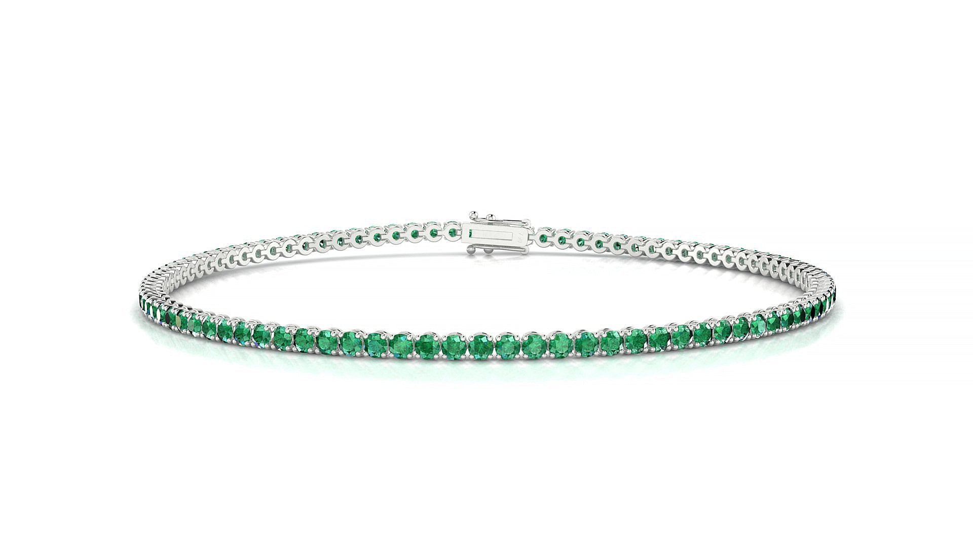 Firenze | 18k White Gold 1.7 mm Round Natural Emerald Tennis Bracelet