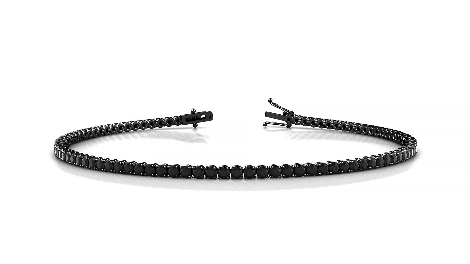 Firenze | 18k Black Gold 1.7 mm Round Natural Black Diamond Tennis Bracelet
