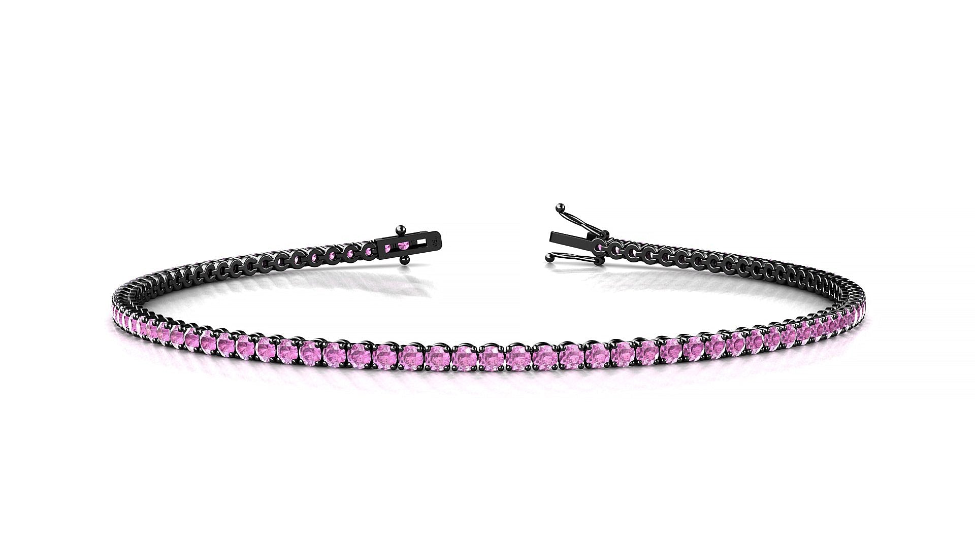 Firenze | 18k Black Gold 1.7 mm Round Natural Pink Sapphire Tennis Bracelet